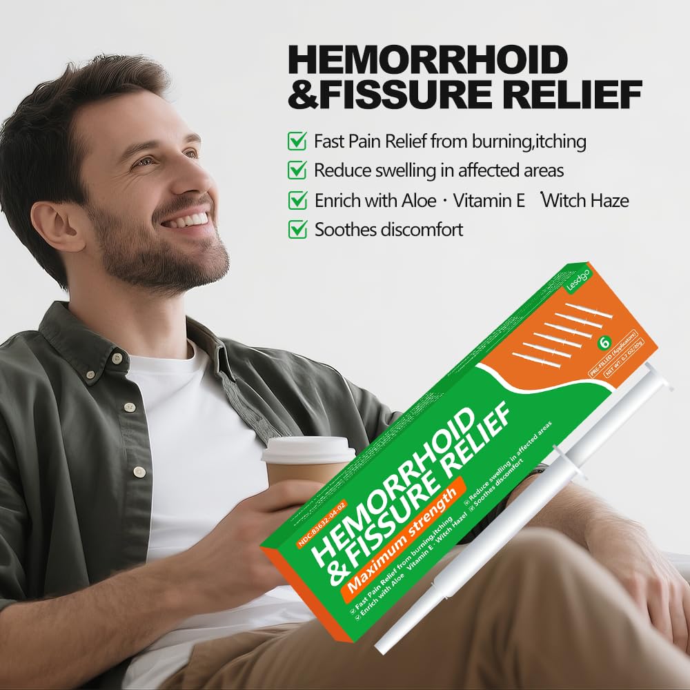Lesdgo Hemorrhoidal Ointment(6 Pre-Filled),Hemorrhoid and Fissure Cream Witch Hazel Maximum Strength Pain Relief,for Itching and Swelling Lesdgo uk supplements