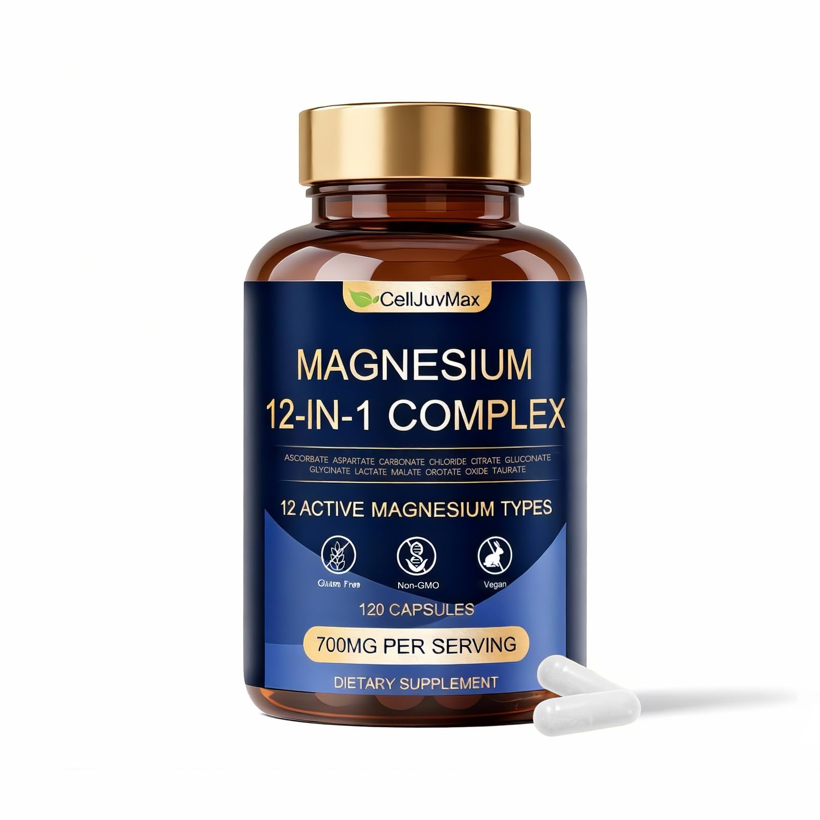 Magnesium 12-in-1 Complex 700mg, with Glycinate & Citrate, Vegan Supplement for Daily Wellness, 120 Capsules (1) WOJJ uk supplements