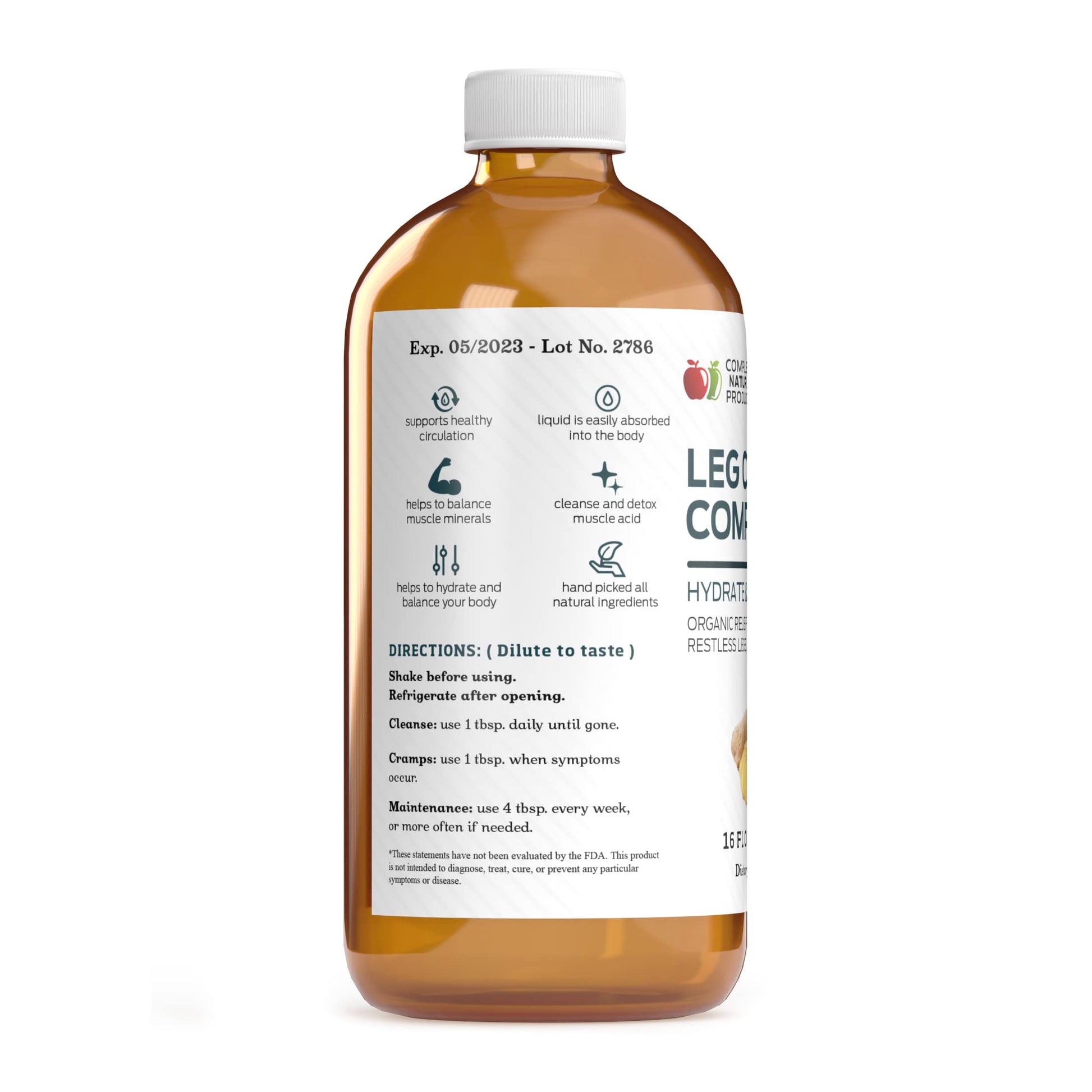Organic Amish Leg Cramp Relief Liquid 16oz - Natural Muscle and Foot Support Supplement with Apple Cider Vinegar, Ginger, Garlic, Aloe, Fast Cramp Reducing Formula, Certified Organic, Made in USA Complete Natural Products uk supplements