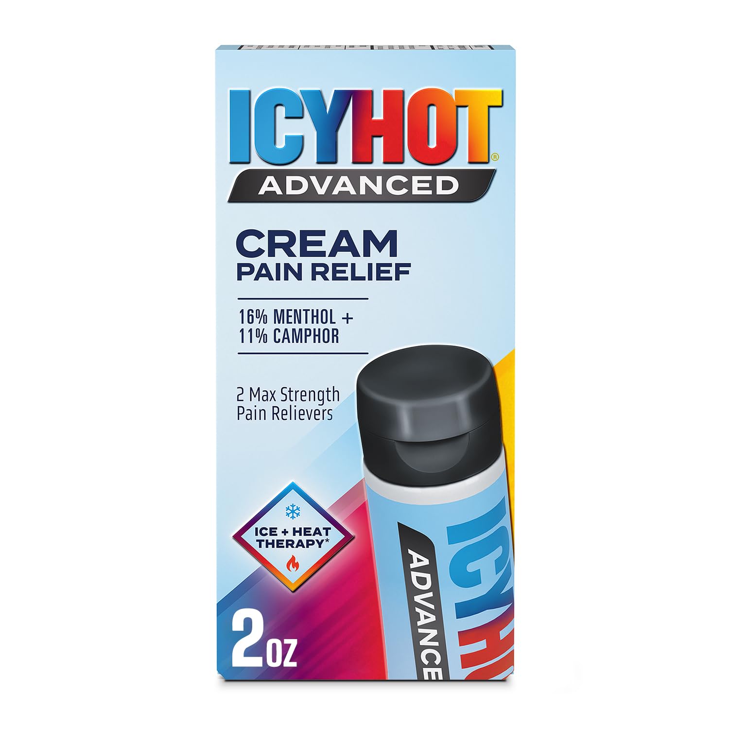 Icy Hot Advanced Pain Relief Cream, Fast-Acting, Max Strength Pain Relief with Menthol 16% and Camphor 11%, Ice and Heat Contrast Therapy for Backaches, Joints, Muscle Strains and Arthritis, 2 oz Icy Hot uk supplements