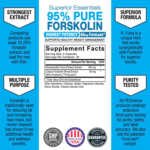 PEScience Forskolin Capsules, 95% Pure Forskolin Extract, Patented ForsLean, 60 Count PEScience uk supplements