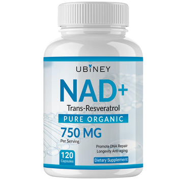 Ubiney NAD+ 750mg with Trans-Resveratrol – Pure Organic Nicotinamide Adenine Dinucleotide Supplement – DNA Repair, Cellular Energy, Anti-Aging Support – 120 Vegan Capsules, Non-GMO, Gluten-Free Ubiney uk supplements