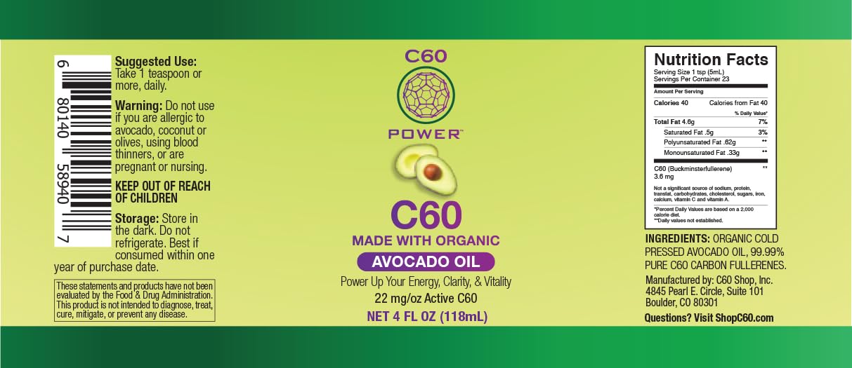 C60 Power C60 in Organic Avocado Oil - Natural Wellness & Antioxidant Support for Men & Women, 99.99% Pure Carbon Fullerenes, Promotes Energy, Mental Clarity, & Stamina - 4 fl oz Bottle C60 Purple Power uk supplements