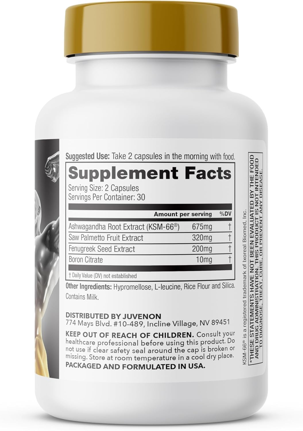 Juvenon Alpha Gold Male Testosterone Booster for Men - T-Support & Male Vitality with KSM-66 Ashwagandha + Fenugreek + Boron Citrate + Saw Palmetto, Non-GMO Vegetarian Capsules Juvenon uk supplements