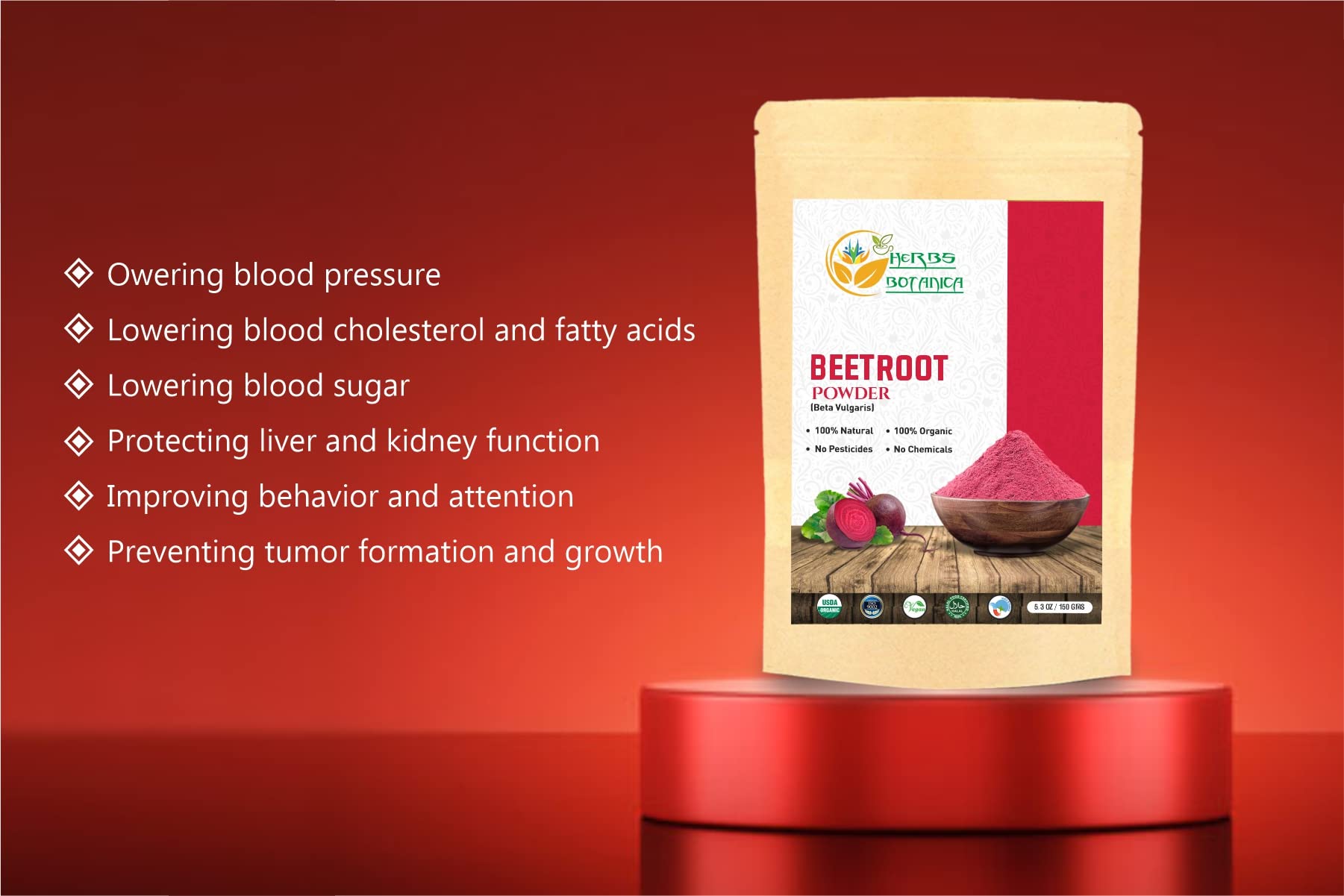 Herbs Botanica Beetroot Powder Organic for Baking and Smoothies | Nitric Oxide Suppement Herbs Botanica uk supplements