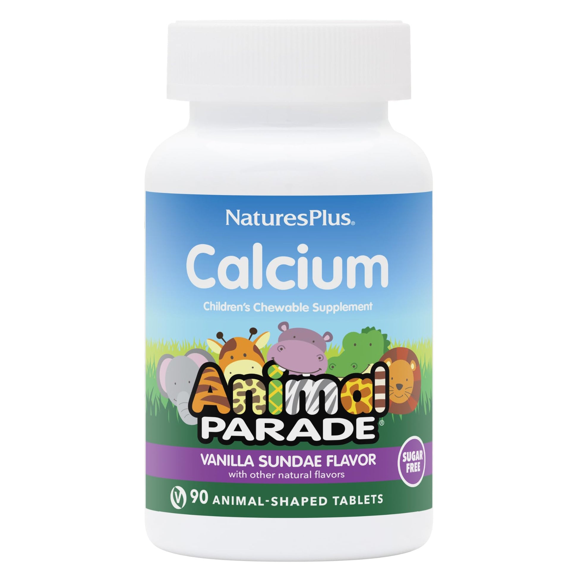 NaturesPlus Animal Parade Sugar-Free Children's Calcium, Vanilla Sundae Flavor - 90 Chewable Animal Shaped Tablets, Pack of 2 - Magnesium for Bone Health - Gluten Free - 90 Servings NaturesPlus uk supplements