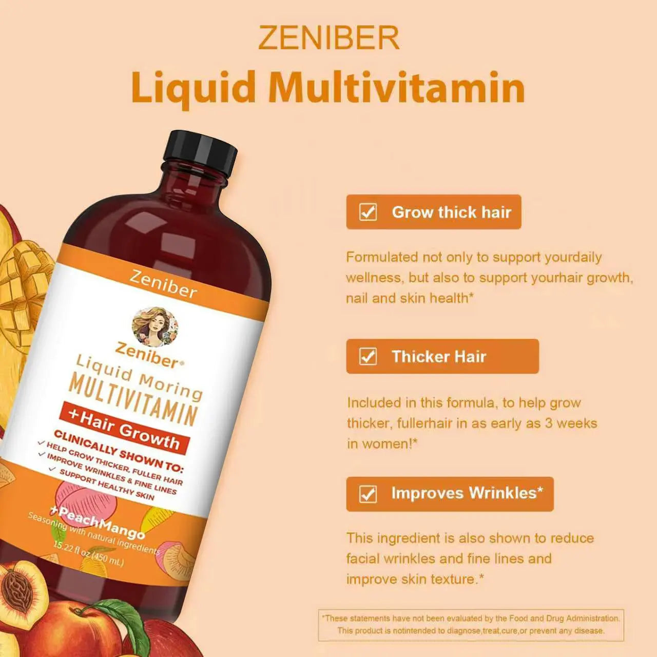 Zeniber MaayRuth Multivitamins Hair Growth| Liquid Multivitamin for Hair Growth | Biotin 10000mcg | Hair & Skin Support Supplement | Zeniber uk supplements