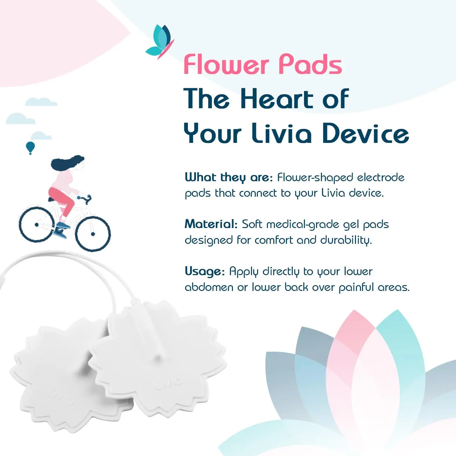 Livia Flower Pads | Electrodes Menstrual Pain Relief Device | Compact, Lightweight, Discreet | Skin-Friendly & Easy to Apply | 1 Set of Electrodes Livia uk supplements