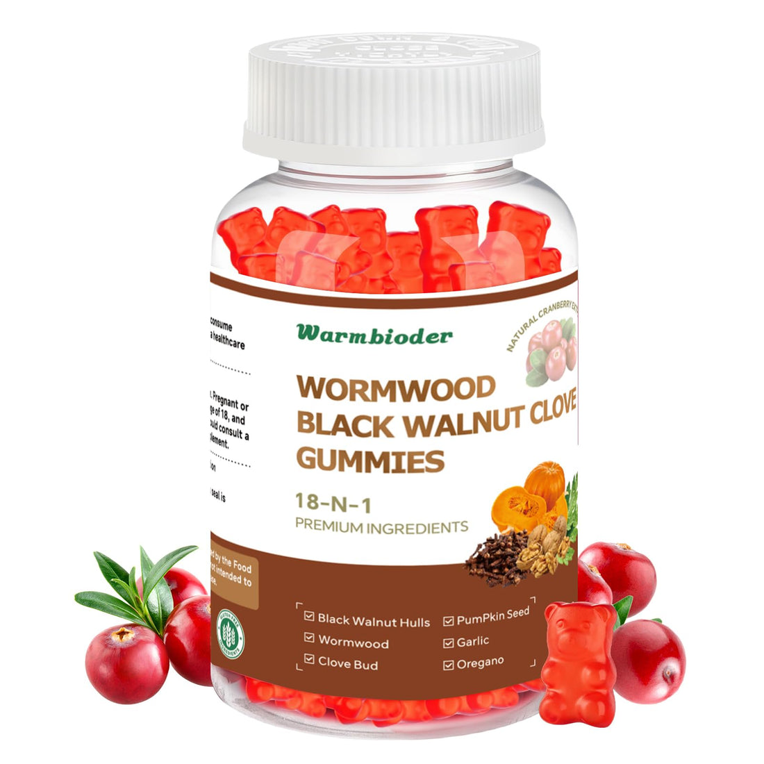 18-in-1 Wormwood Black Walnut Clove Gummies for Adults,Liver Support,with Pumpkin Seed Oil,Rapid Gut Cleanse & Digestive Health with Clove,Garlic,Turmeric,Oregano,Cranberry Extract Warmbioder uk supplements