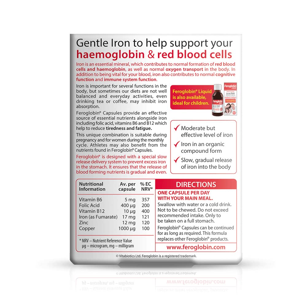 Feroglobin Iron Capsule Helps to reduce tiredness and fatigue Feroglobin uk supplements