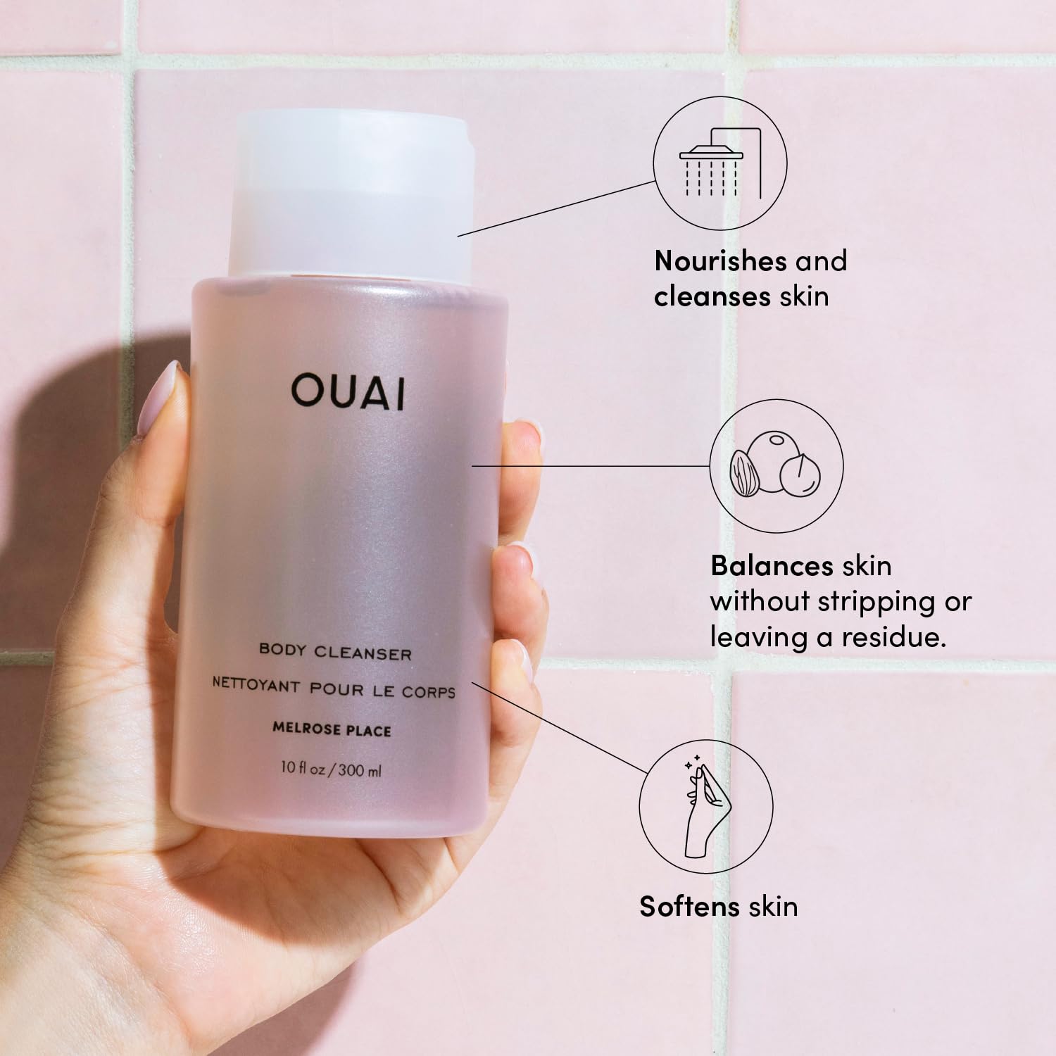 OUAI Body Cleanser, Melrose Place - Foaming Body Wash with Jojoba Oil and Rosehip Oil to Hydrate, Nurture, Balance and Soften Skin - Paraben, Phthalate and Sulfate Free Skin Care Products (10 Fl Oz) OUAI uk supplements