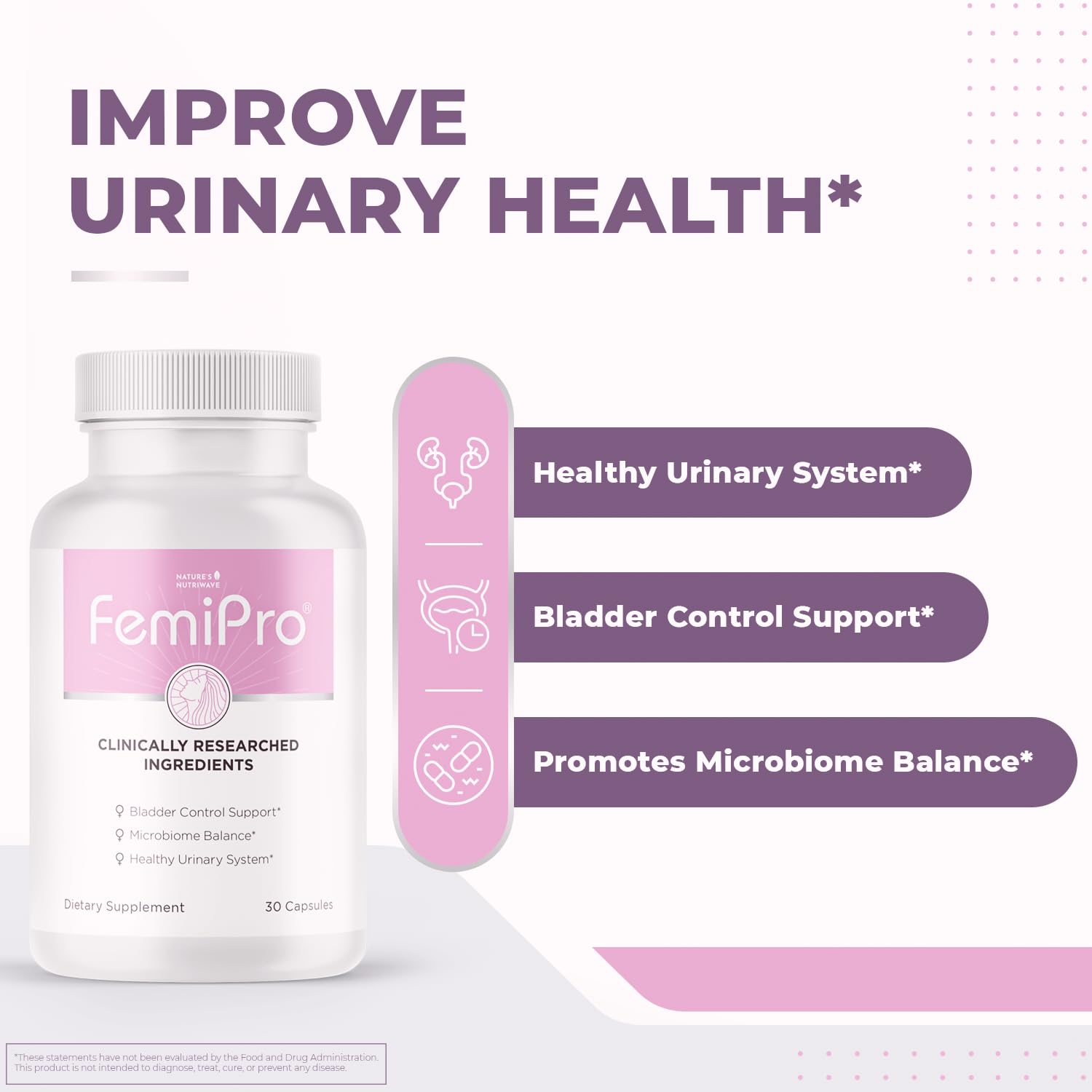 Femipro Bladder Control Supplements for Women & Men, Natural Herb & Probiotic Blend, Supports Urinary Tract Health & Microbiome Balance | Made in USA Non-GMO, 30 Capsules, 1 Month Supply Nature’s NutriWave uk supplements