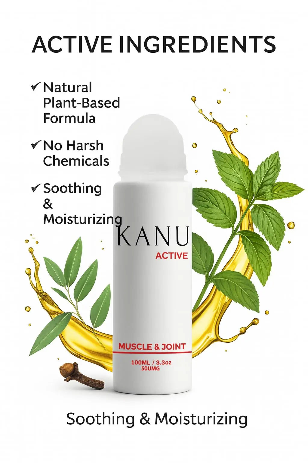 Muscle & Joint Relief Roll-On Cooling Serum- 3.3 oz- Fast Absorbing Pain Relief for Sore Muscles and Joints- Workout Recovery and Joint Support for Athletes and Active Lifestyles KANU uk supplements