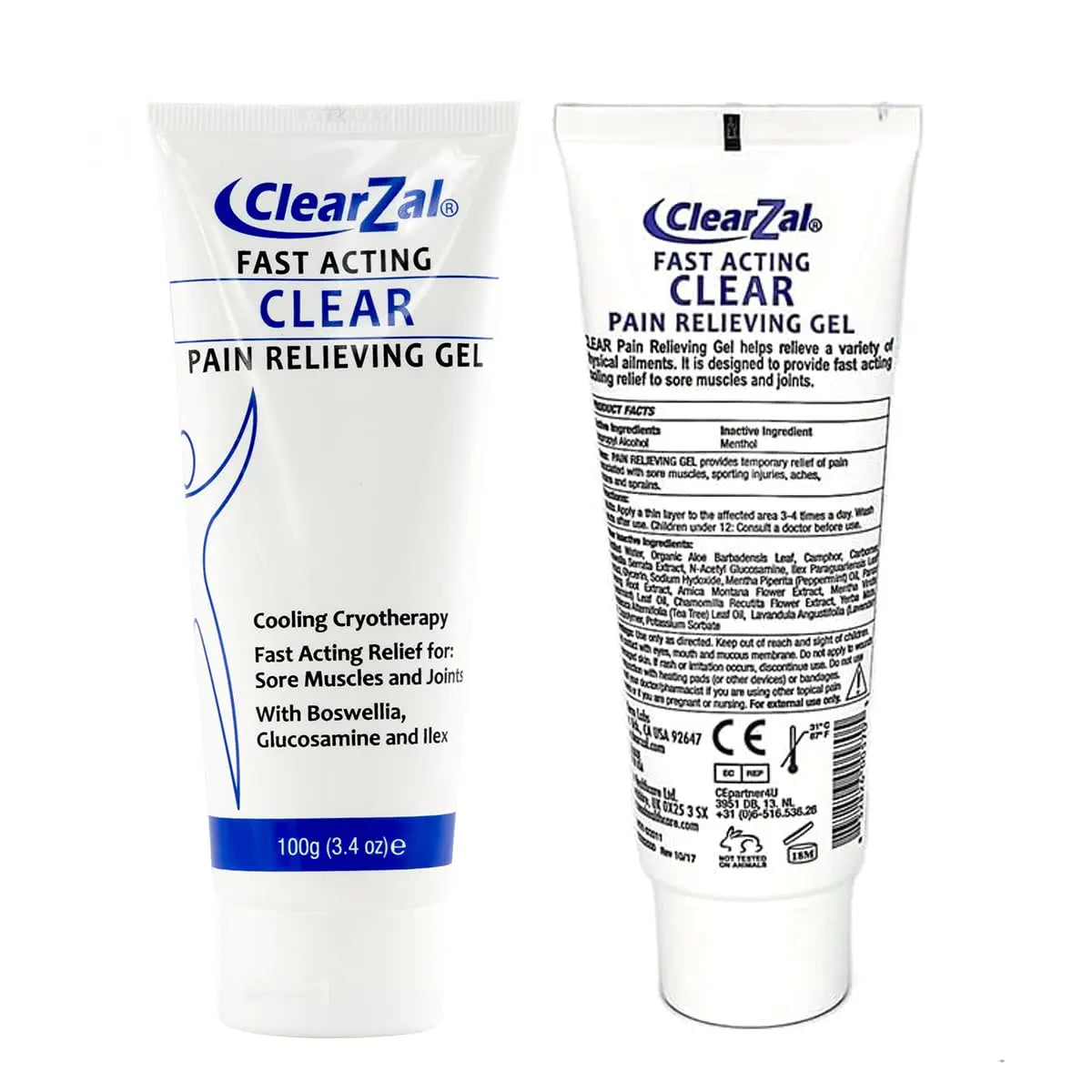 ClearZal Fast Acting Clear Pain Relieving Gel with Cooling Cryotherapy, Boswellia and Glucosamine for Sore Muscles and Joints, Soothing Cooling Gel 3.4 oz Clearzal uk supplements