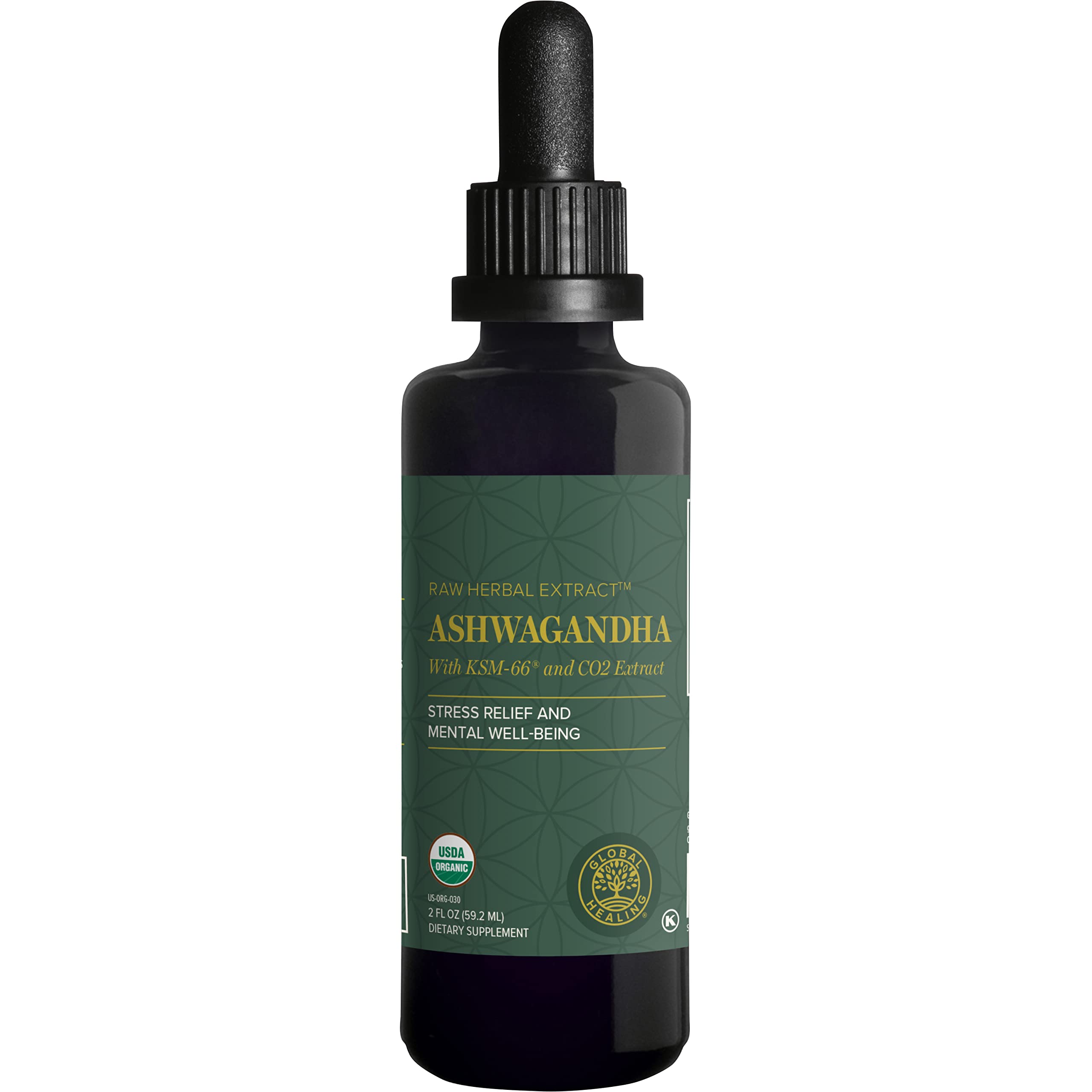Global Healing Center - Organic Ashwagandha Supplements Drops - KSM-66 Ashwagandha Extra Strength for Men & Women, Helps Promote Relief from Stress, Mood Support, Organic (2 Fl Oz) Global Healing Center uk supplements