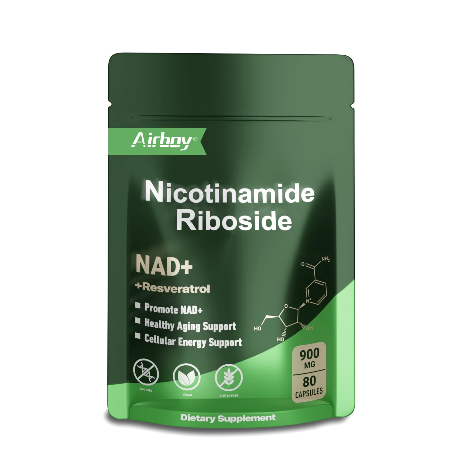 Airboy NAD Supplement with Nicotinamide Riboside Resveratrol & Quercetin 900 mg, NMNH Alternative for Men and Women Support Anti-Aging, Energy, Focus - 80 Capsules Airboy uk supplements