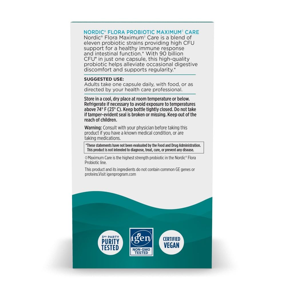Nordic Naturals Nordic Flora Probiotic Maximum Care, 30 Capsules, 11 Probiotic Strains for Daily Immune and Digestive Health Support, Vegan, 30 Servings Nordic Naturals uk supplements
