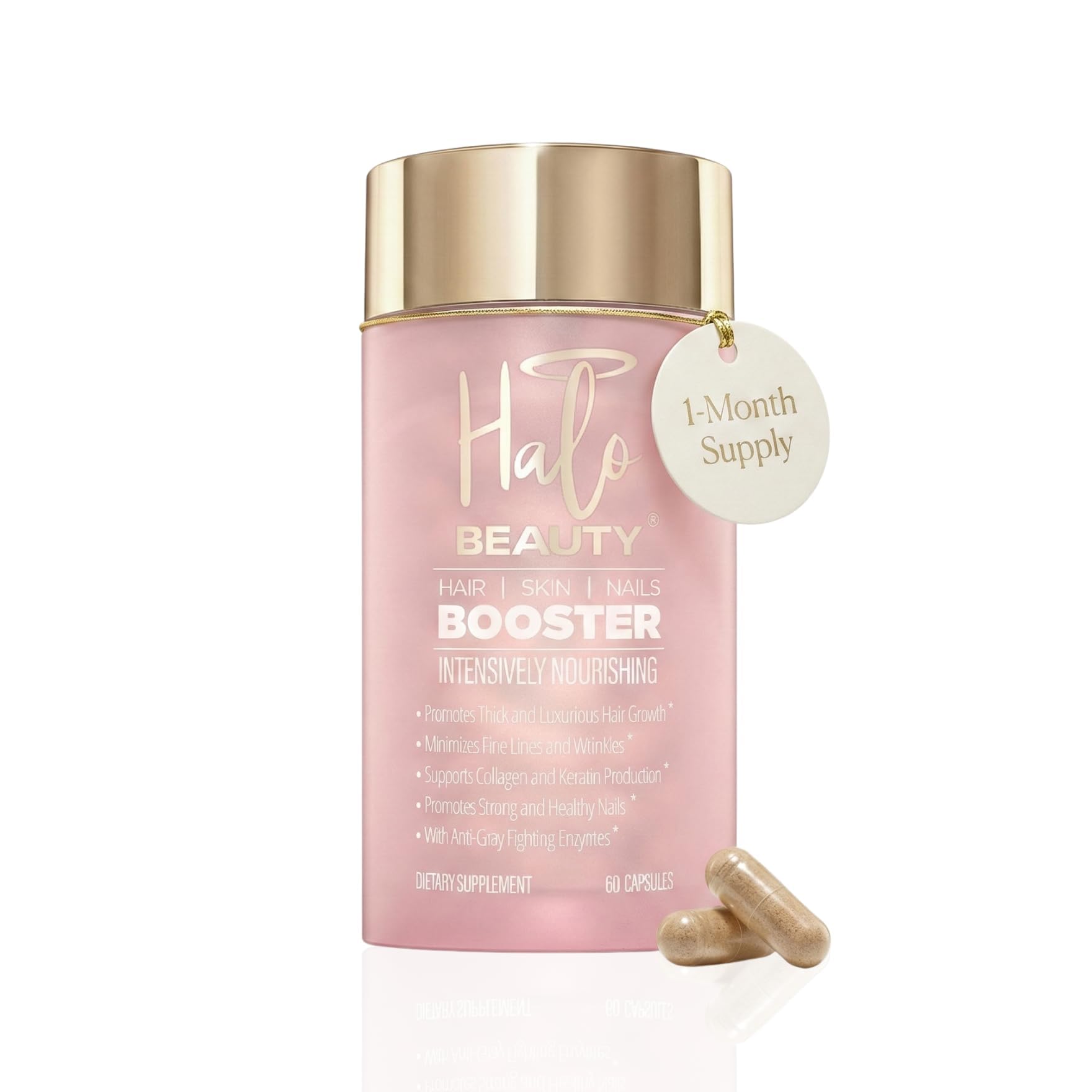 Halo Beauty Hair Skin & Nails Supplement | Thicker Hair Growth, Radiant Skin & Strong Nails Support with Biotin, Saw Palmetto & Phytoceramides | Vegan Capsules | Made in USA | 1-Month Supply Halo Beauty uk supplements