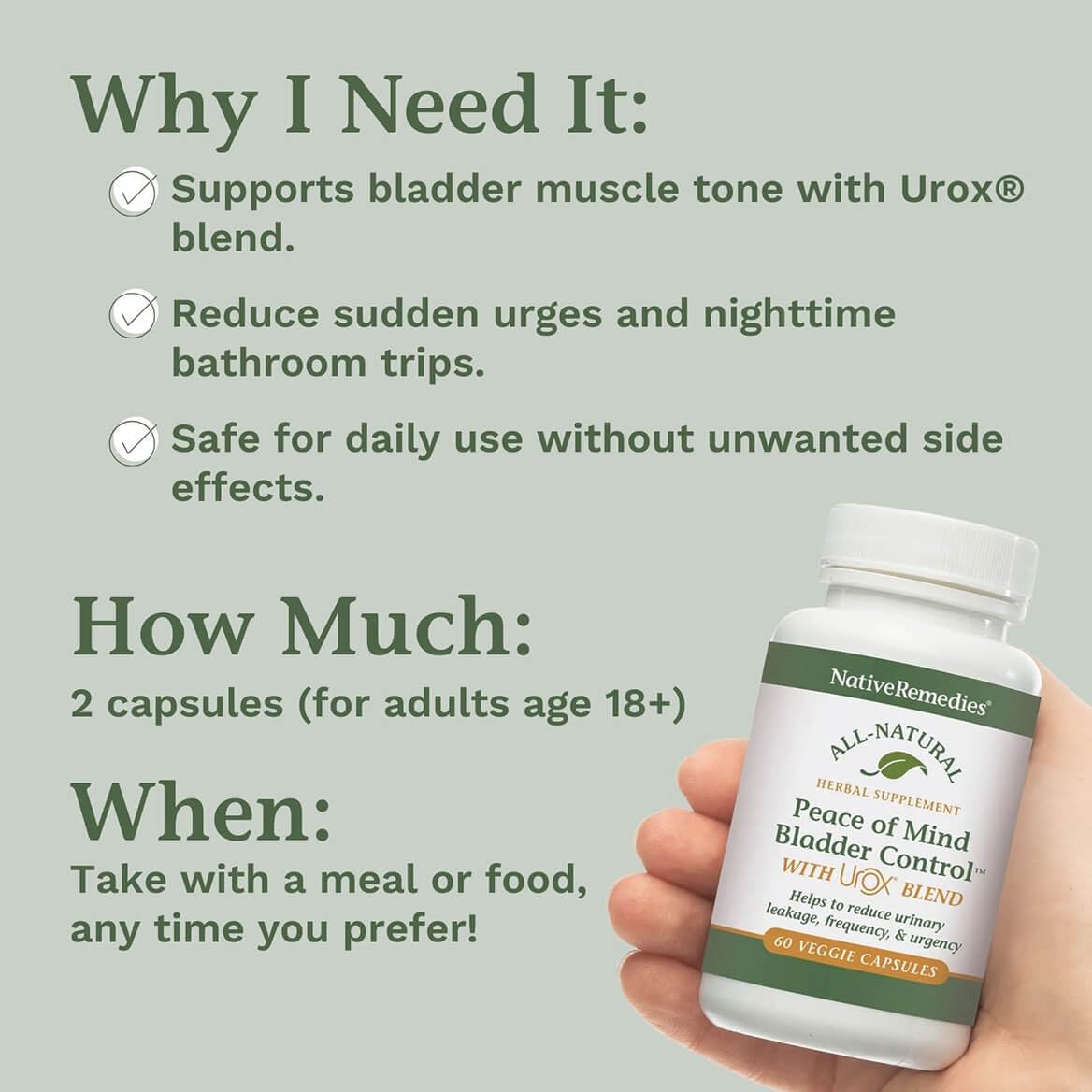 Native Remedies Bladder Control Supplements - Peace of Mind with Urox - Bladder Support for Women & Men, for Overactive Bladders Health - Reduce Nighttime Urination - Non-GMO Vegan Capsules (60 Count) Native Remedies uk supplements