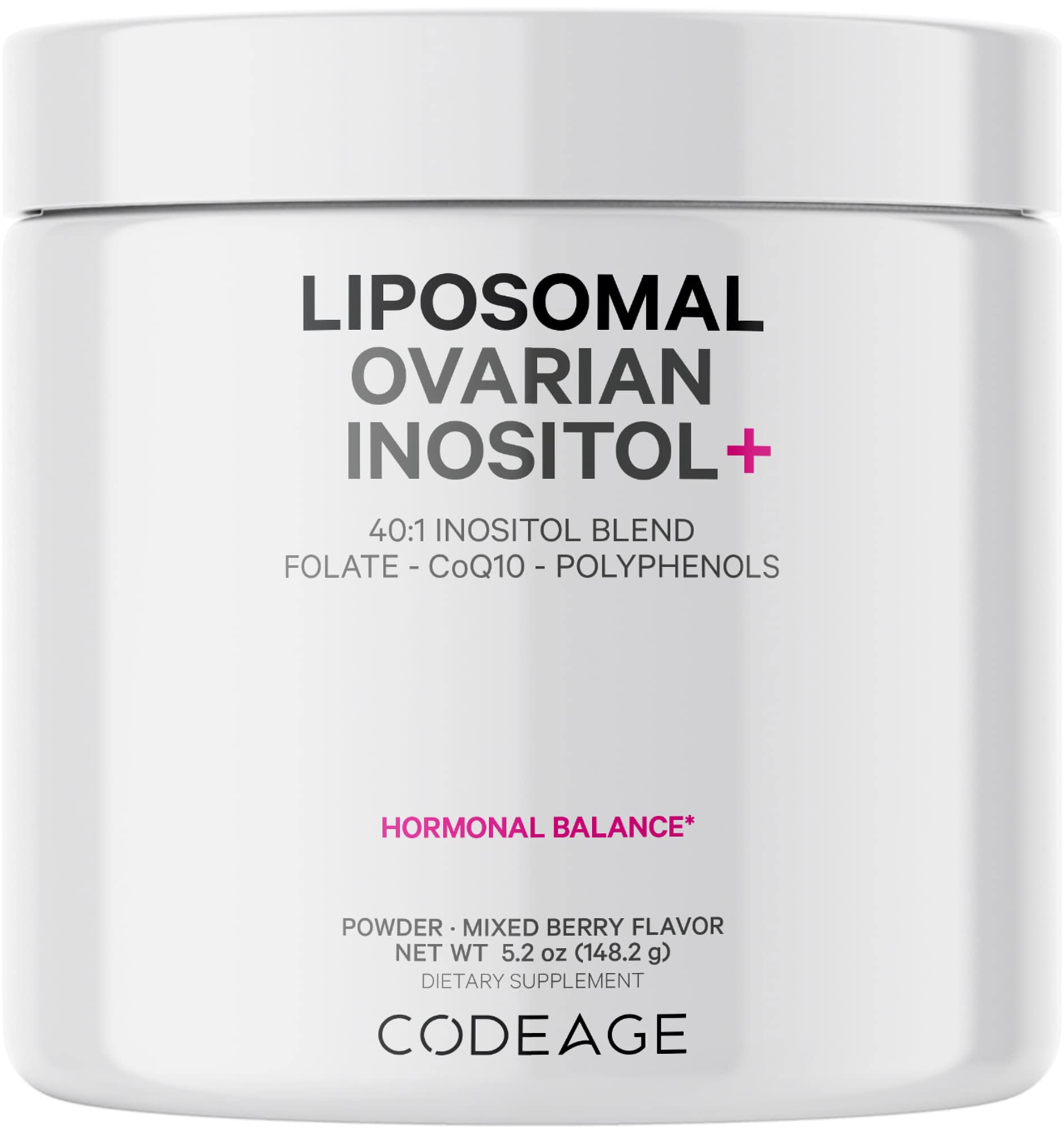 Codeage Liposomal Ovarian Inositol Powder - Myo-Inositol & D-Chiro-Inositol 40:1 Blend, Folate 5-MTHF, CoQ10, Pomegranate & Wild Blueberry - 2-Month Supply - Mixed Berry Flavor - Non-GMO, 60 Servings Codeage uk supplements