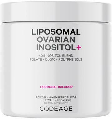 Codeage Liposomal Ovarian Inositol Powder - Myo-Inositol & D-Chiro-Inositol 40:1 Blend, Folate 5-MTHF, CoQ10, Pomegranate & Wild Blueberry - 2-Month Supply - Mixed Berry Flavor - Non-GMO, 60 Servings Codeage uk supplements