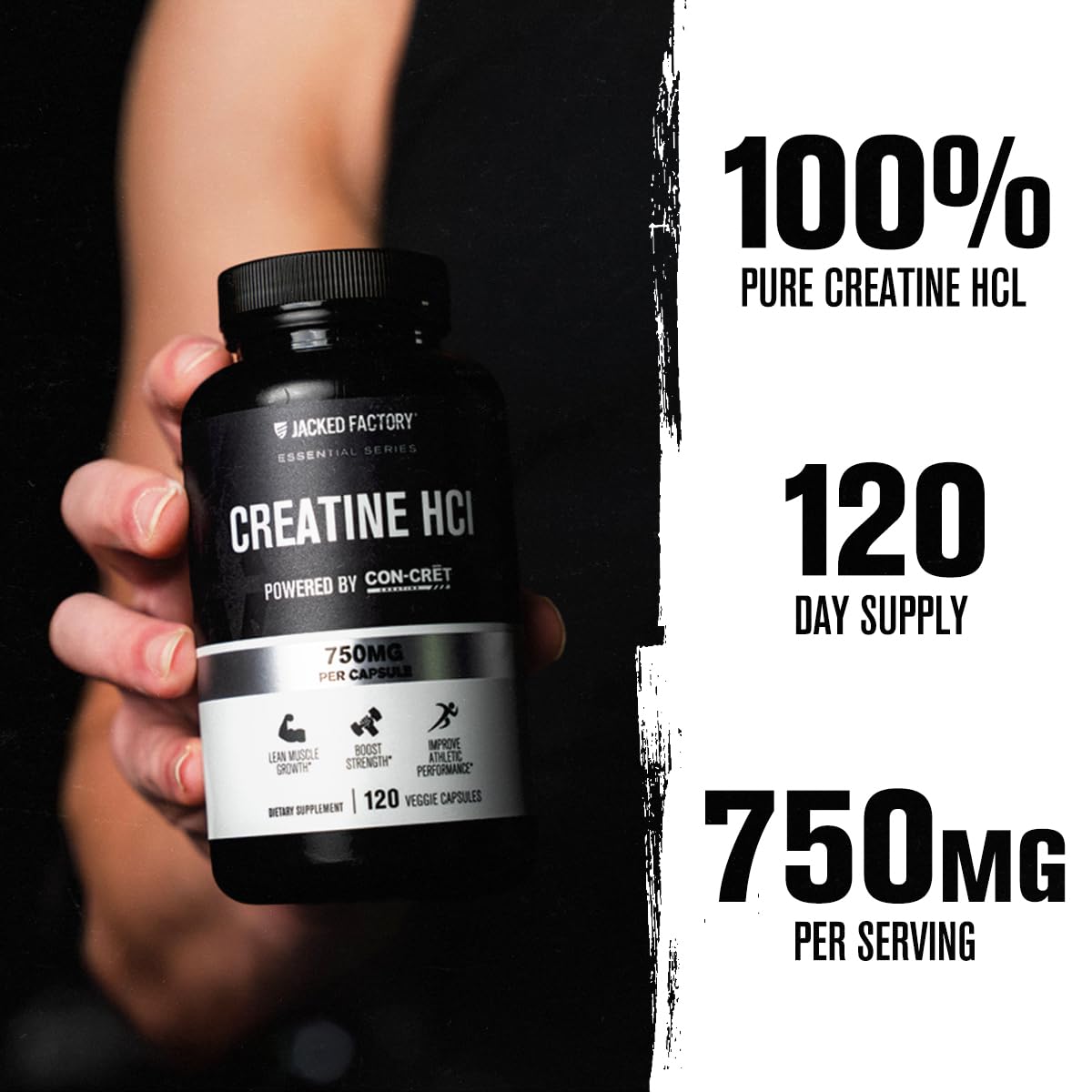 Jacked Factory Creatine HCl Capsules - CON CRET Creatine Pills 750mg - Lean Muscle Growth & Recovery, Boost Strength & Endurance, No Bloating or Cramps - 120 Capsules Jacked Factory uk supplements