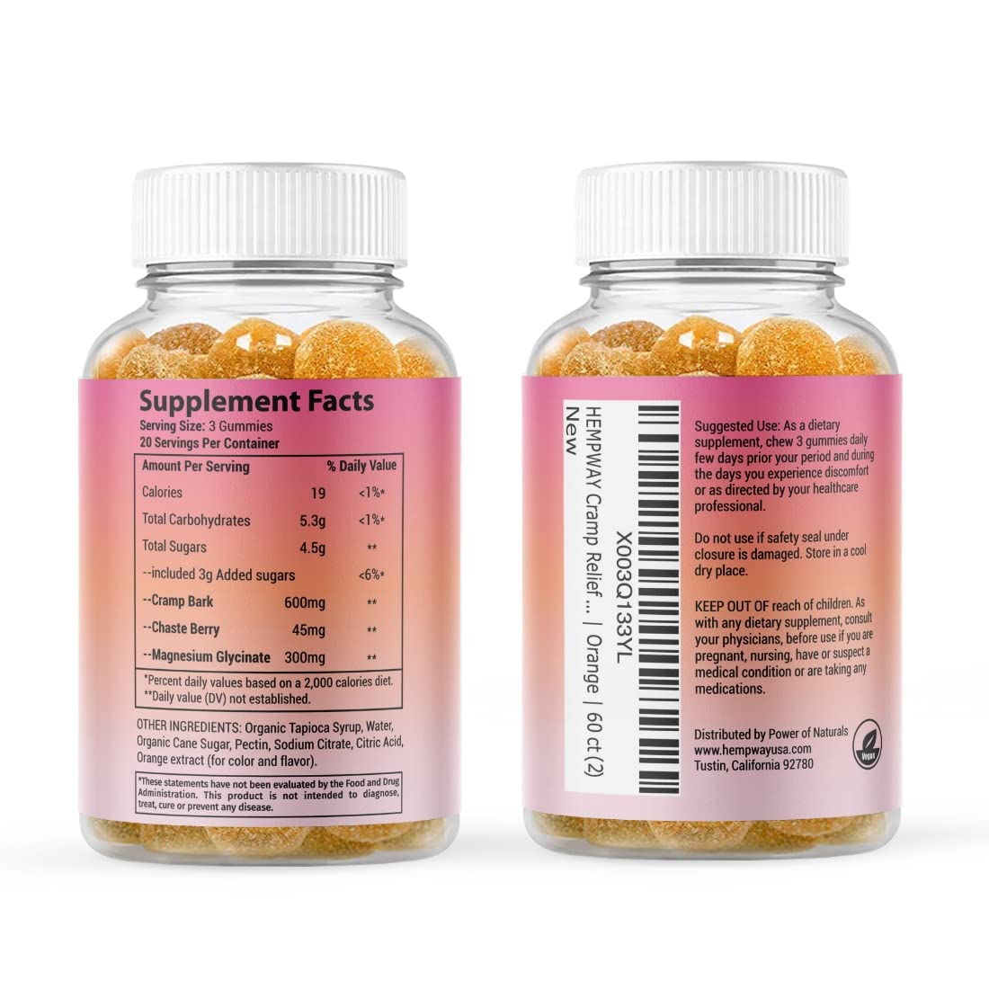 HEMPWAY Menstrual Gummies for Women May Help Support Bloating, Period Relief | Plant-Based | Cramp Bark, Magnesium, Chaste Berry | Vegan | Orange 60ct HEMPWAY uk supplements