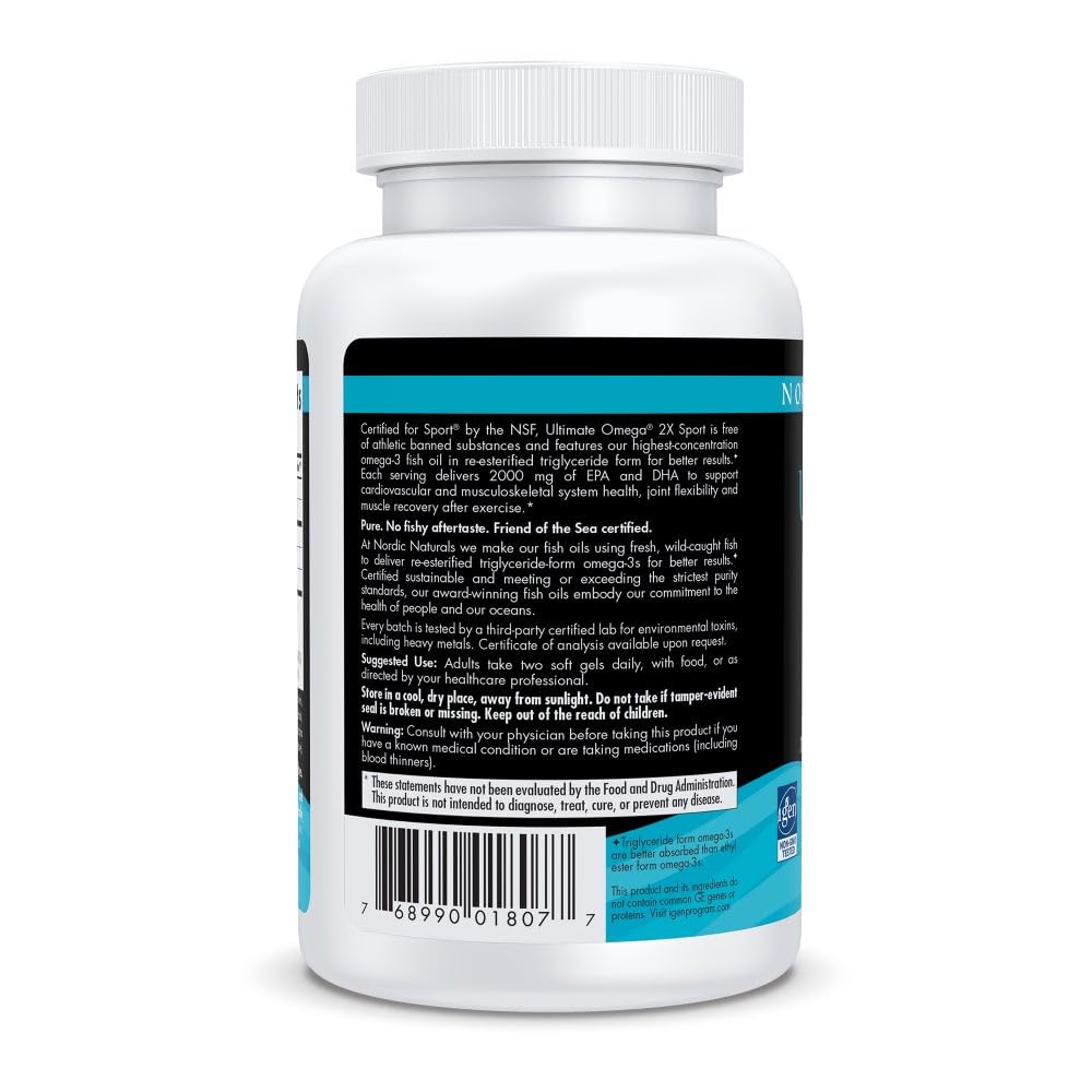 Nordic Naturals Ultimate Omega Sport 2X, Lemon Flavor - 60 Soft Gels - 2150 mg Omega-3 - NSF Certified Fish Oil with EPA & DHA - Heart & Muscle Health, Recovery - Non-GMO - 30 Servings Nordic Naturals uk supplements