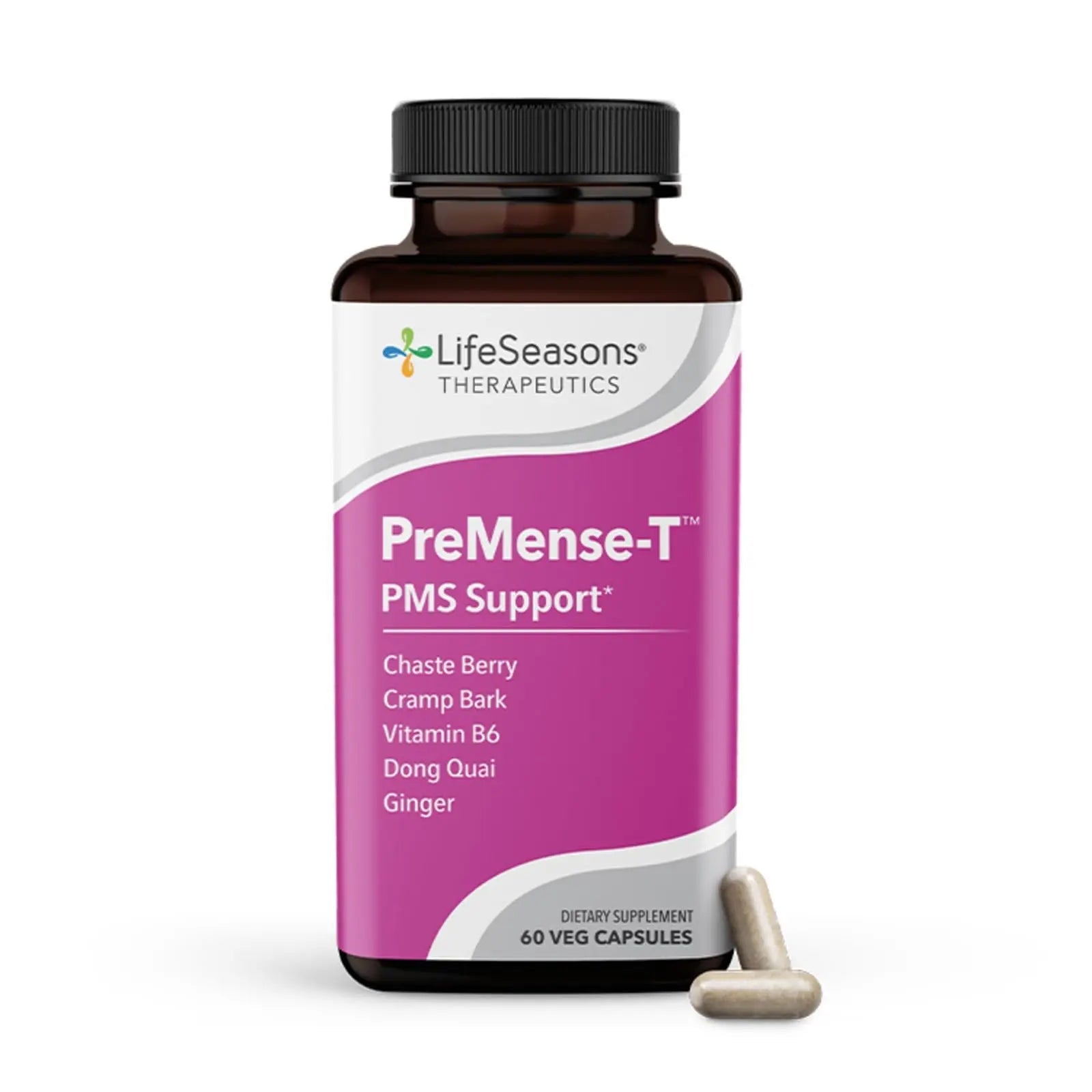 LifeSeasons - PreMense-T - PMS Relief Supplement - Support for Pre-Menstrual Symptoms, Cramping & Breast Tenderness - Nourish Tissue - Ginger Crampbark Dong Quai Chasteberry & Vitamin B6-60 Capsules LifeSeasons uk supplements