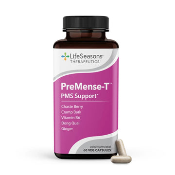 LifeSeasons - PreMense-T - PMS Relief Supplement - Support for Pre-Menstrual Symptoms, Cramping & Breast Tenderness - Nourish Tissue - Ginger Crampbark Dong Quai Chasteberry & Vitamin B6-60 Capsules LifeSeasons uk supplements