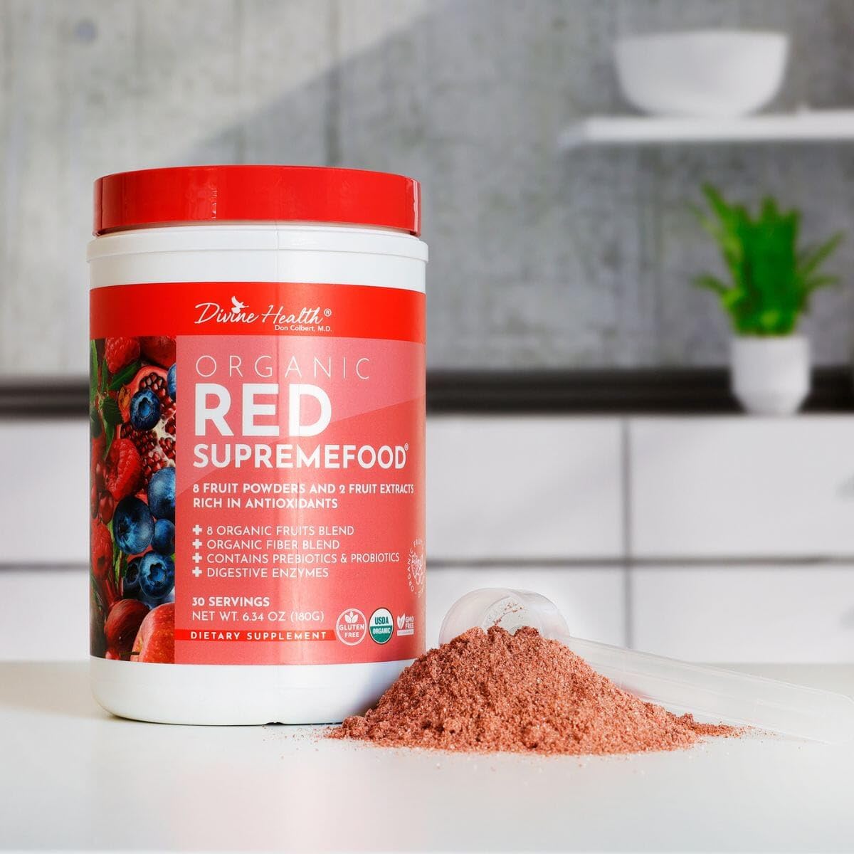 Dr. Colbert, MD Organic Red Supremefood | Berry Flavored Blend | by Divine Health | 10 Organic Fruits | Probiotics | Enzymes | Herbs | Fiber | Antioxidants | Non-GMO | 30 Day Supply | 180g Divine Health uk supplements