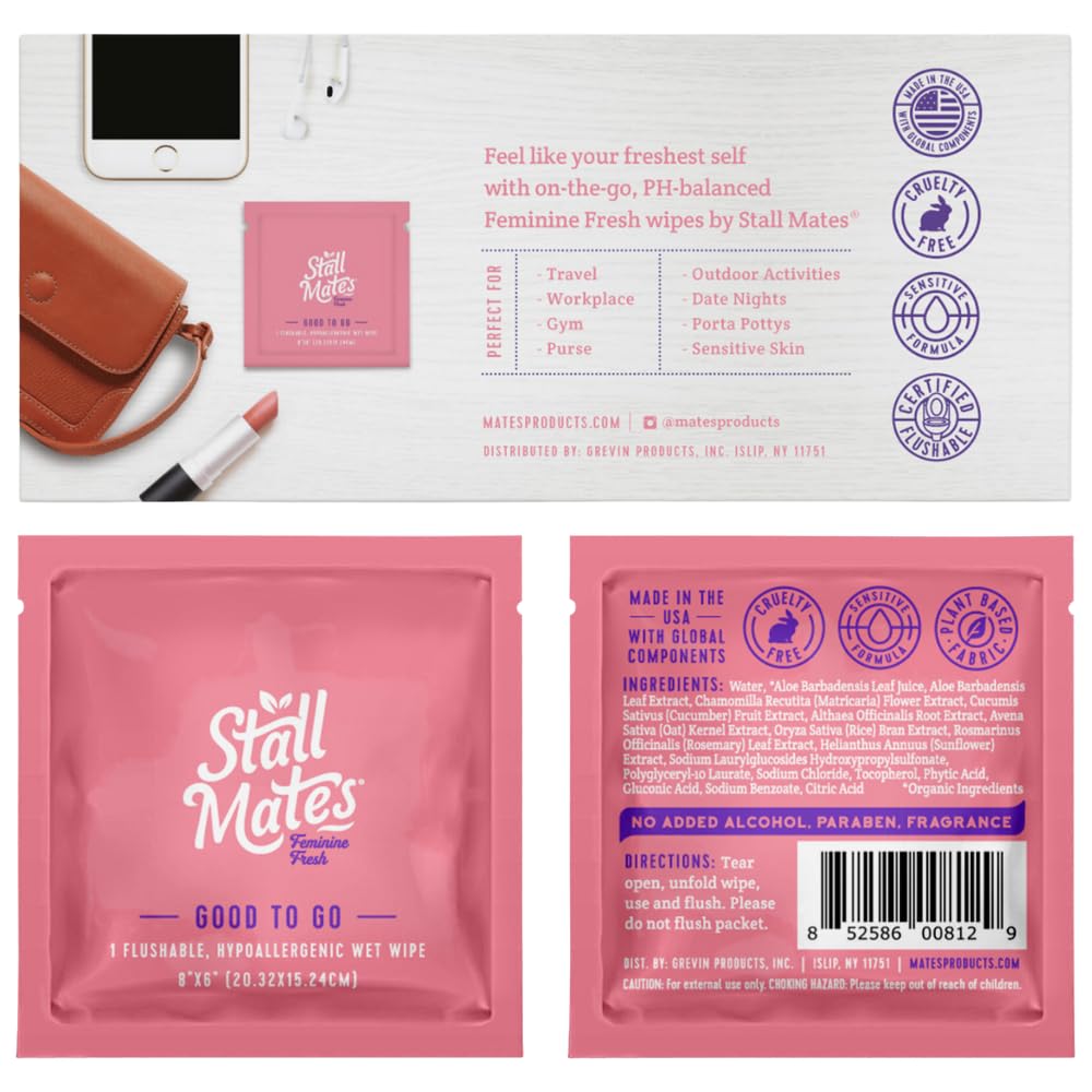 Stall Mates Wipes Feminine Fresh - Flushable | Individually Wrapped Cleansing Travel Friendly PH Stall Mates Wipes uk supplements