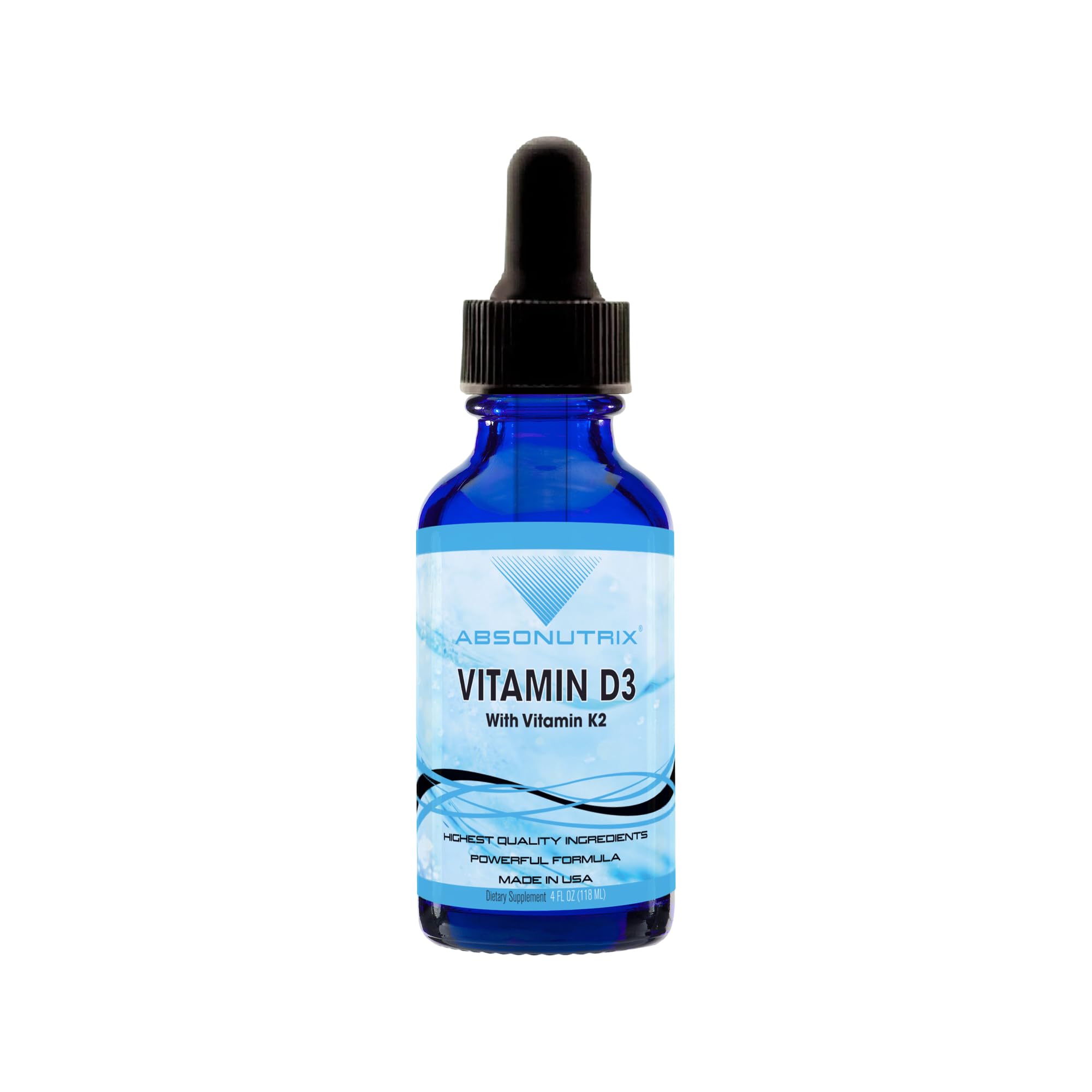 Absonutrix Vitamin D3 K2 Drops, 390mg, 4 Oz Liquid, 302 Servings, Made in USA, Quick Absorption, Quality Potent Ingredients, Non-GMO, GMP Certified, Cruelty-Free Products, Bone Strength Supplements Absonutrix uk supplements