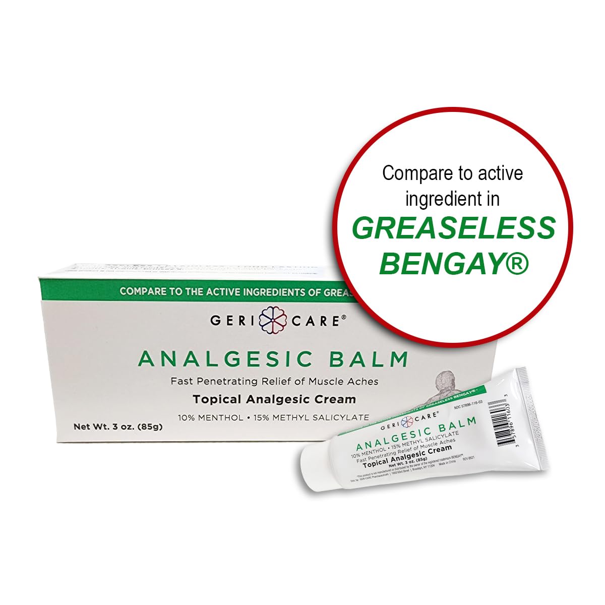 GeriCare Topical Analgesic Cream, Menthol 10%, Methyl Salicylate 15%, Fast Absorption, Pain Relief of Minor Muscle Aches, Body Stiffness, Joint Pain & Soreness, 3 Ounce (Pack of 1) GeriCare uk supplements