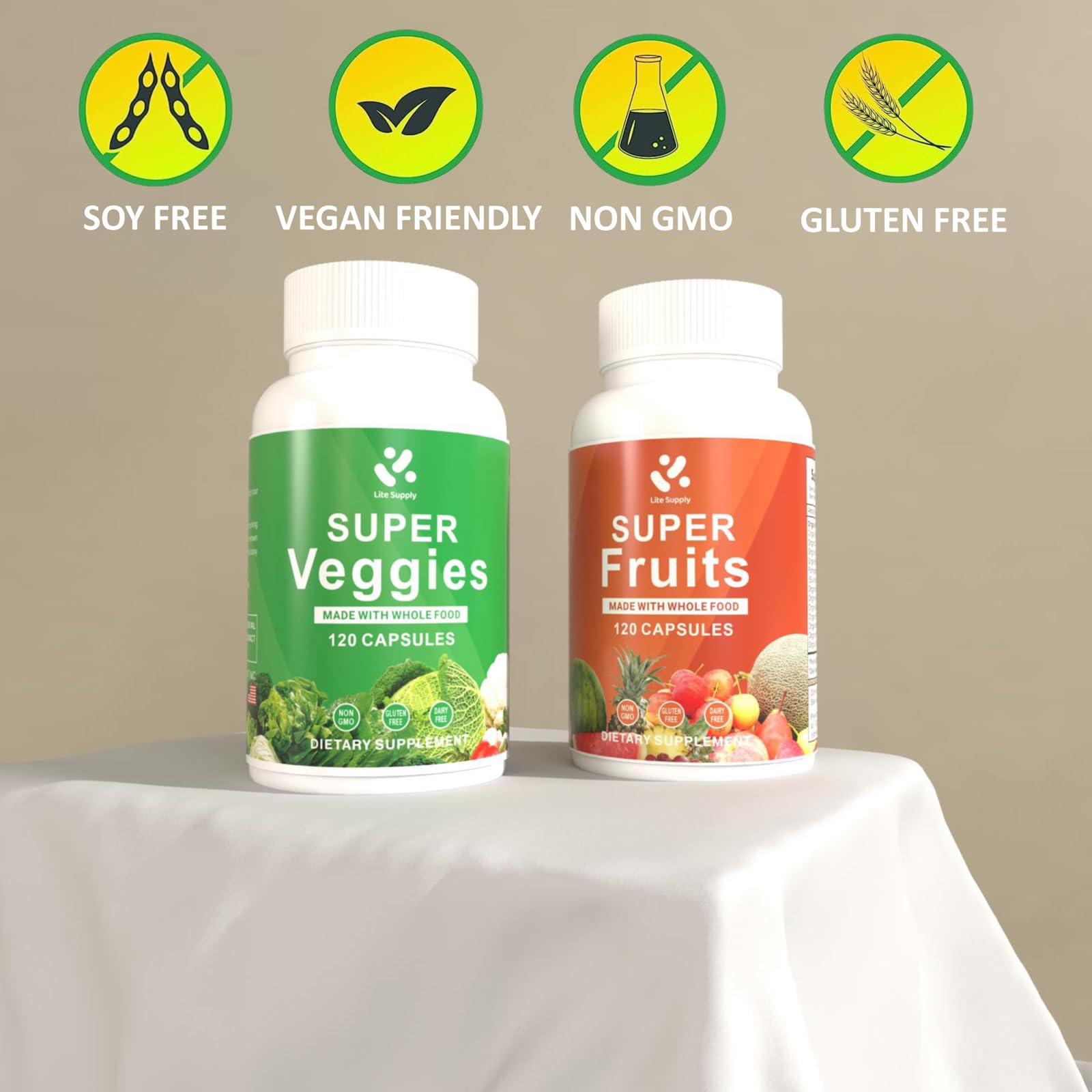 Lite Supply Fruits and Veggies Supplement 240 Caps - 120 Fruit and 120 Veggie Capsules - Whole Food & Natural Superfood Filled with Vitamins & Minerals for Women, Men Supports Energy Levels Lite Supply uk supplements