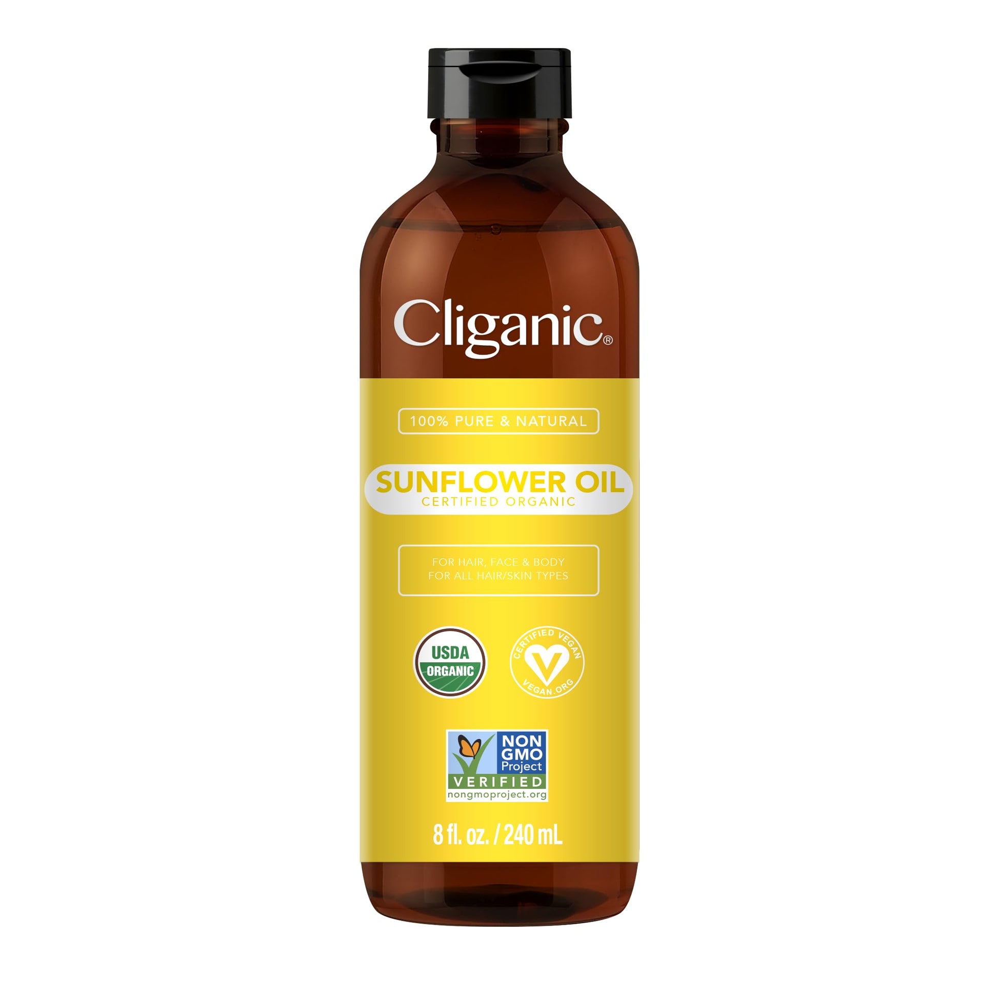 Cliganic Organic Sunflower Oil, 100% Pure (8oz) - For Skin, Hair & Face | Natural Cold Pressed Unrefined Cliganic uk supplements