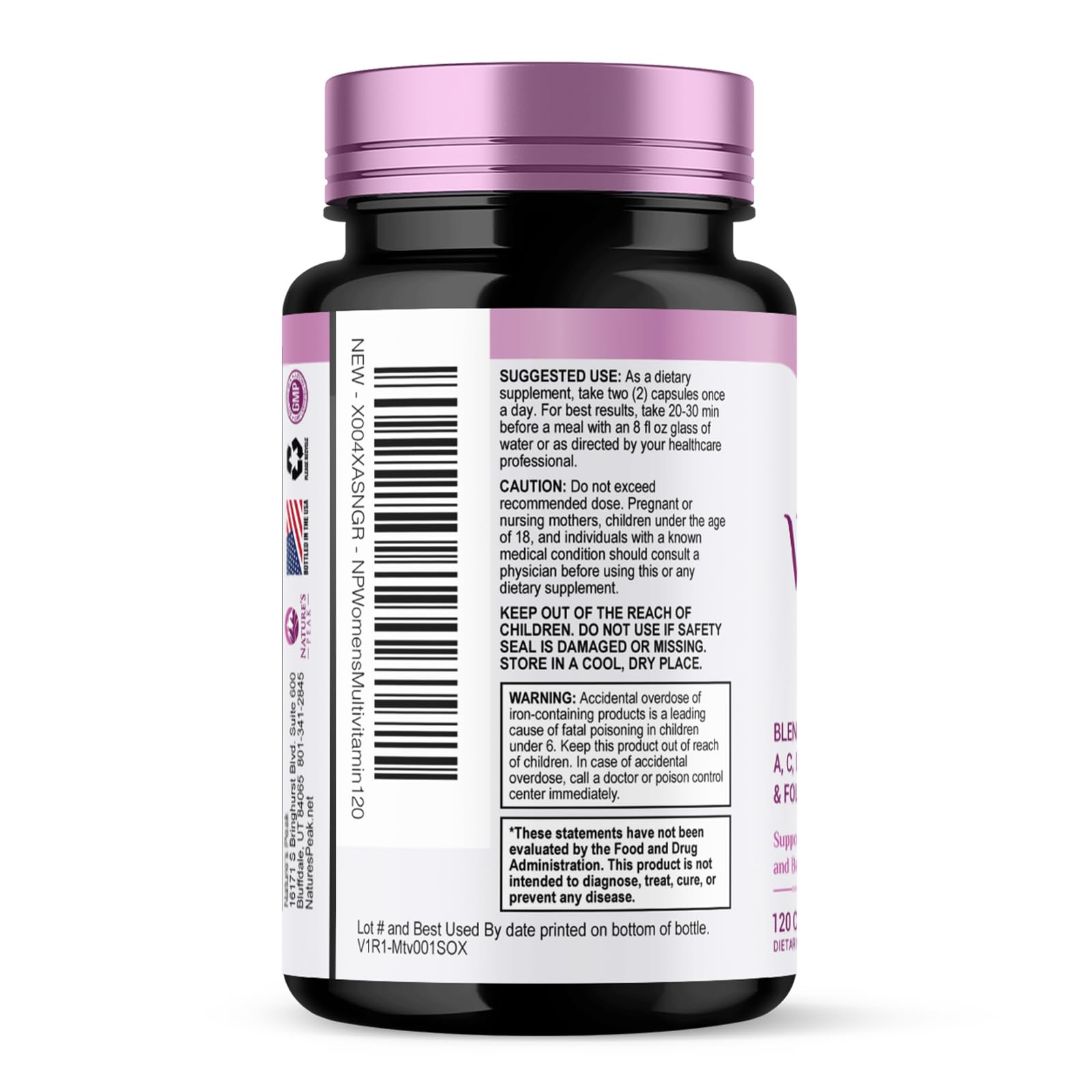 Multivitamin for Women - Complete Daily Womens Multivitamins with Calcium, Folate, Vitamin A, C, D, E & B Vitamins, Zinc and Iron - Multi Vitamins for Bone, Energy & Immune Support - 120 Capsules Nature's Peak uk supplements