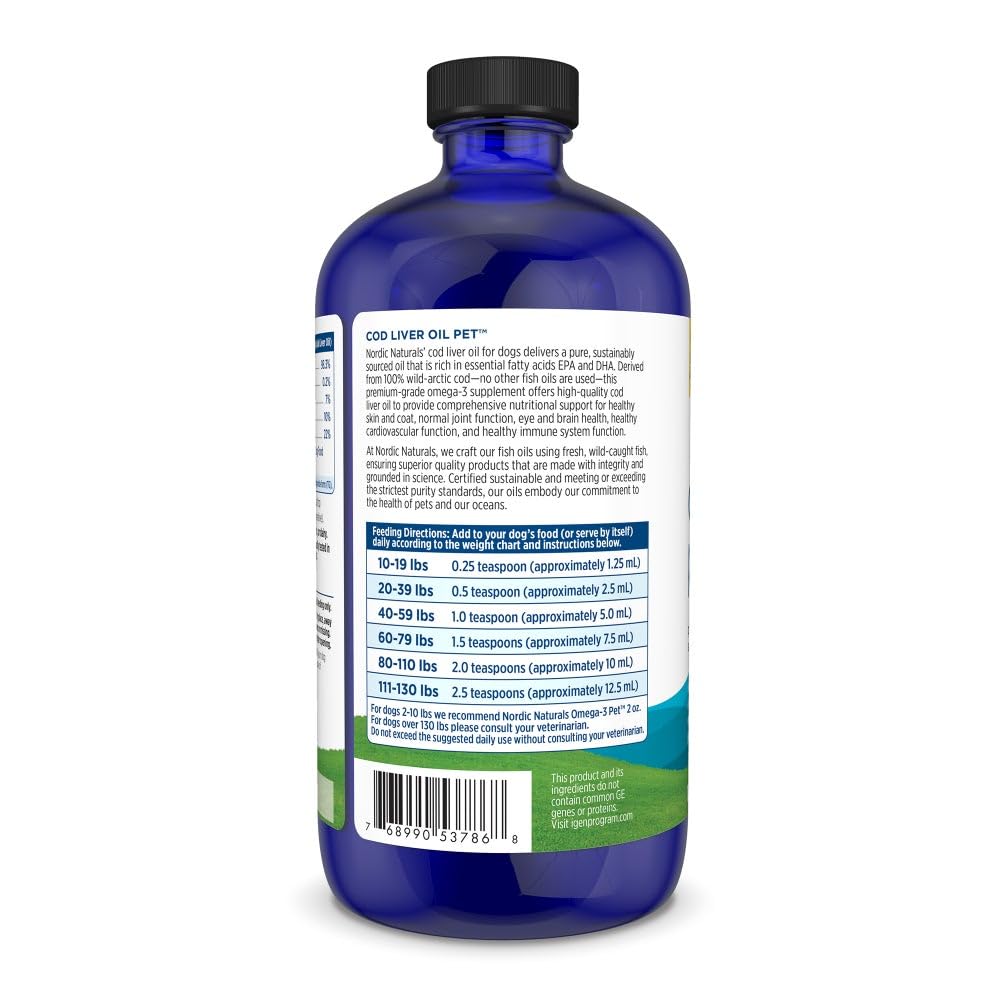 Nordic Naturals Pet Cod Liver Oil, Unflavored - 16 oz - 1048 mg Omega-3 Per Teaspoon - Fish Oil for Dogs with EPA & DHA - Promotes Skin, Coat, & Immune Health Nordic Naturals uk supplements