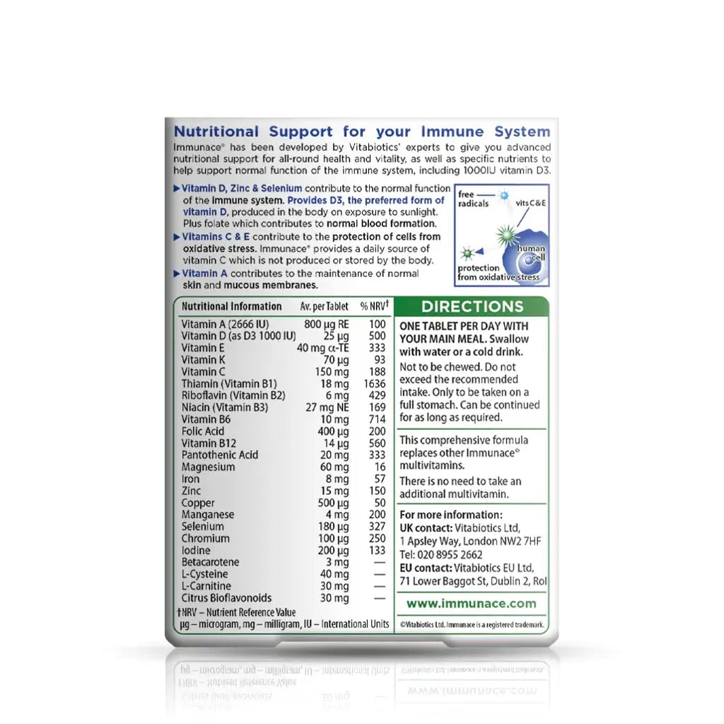 Vitabiotics Immunace Original - Advanced Micronutrient and Immune System Support | Vitamin C, Zinc, and Selenium - 30 Tablets Immunace uk supplements