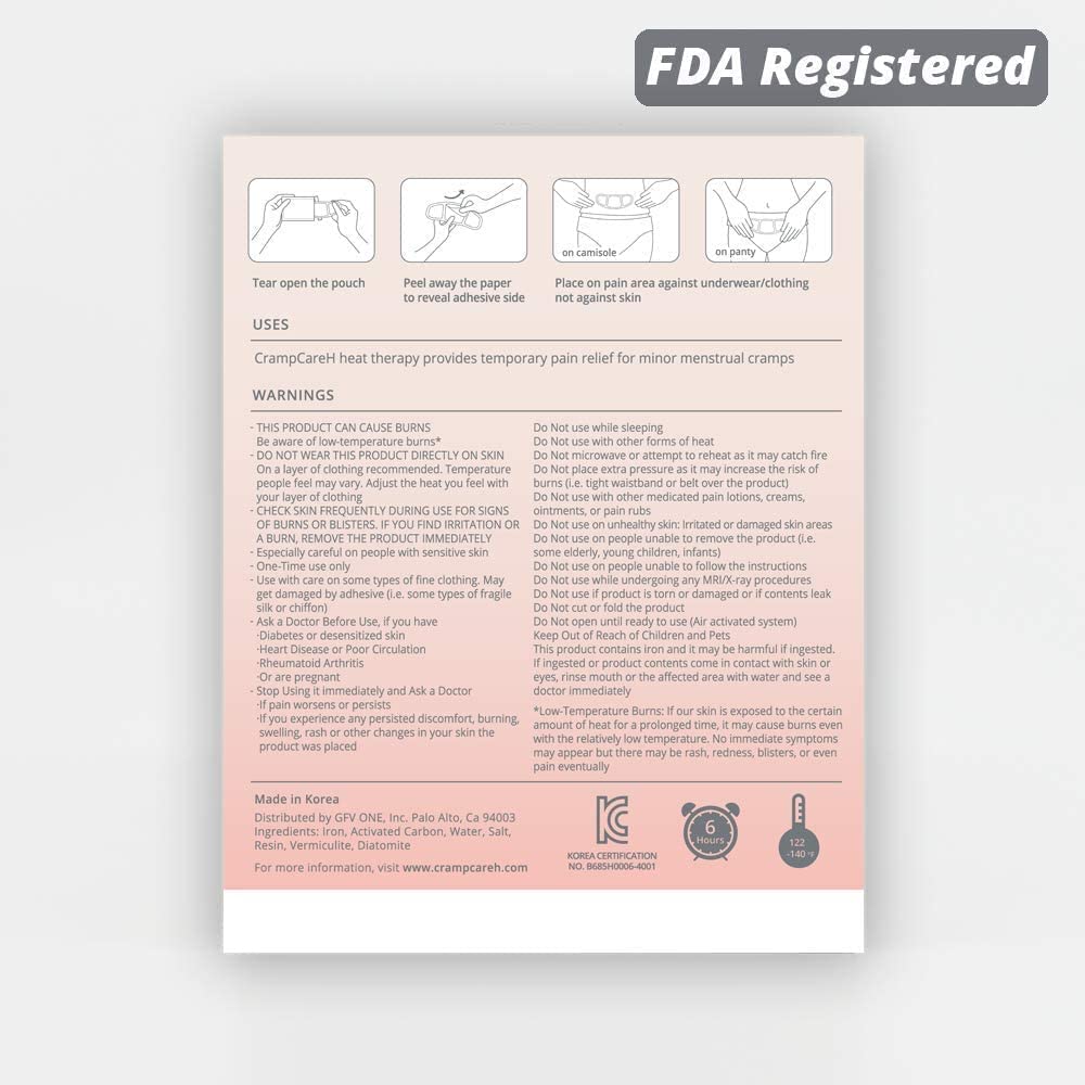 (5 Patches) CrampCareH PMS/Menstrual Cramps Relief Heat Patch with Wide Wings, FDA Registered CrampCareH uk supplements