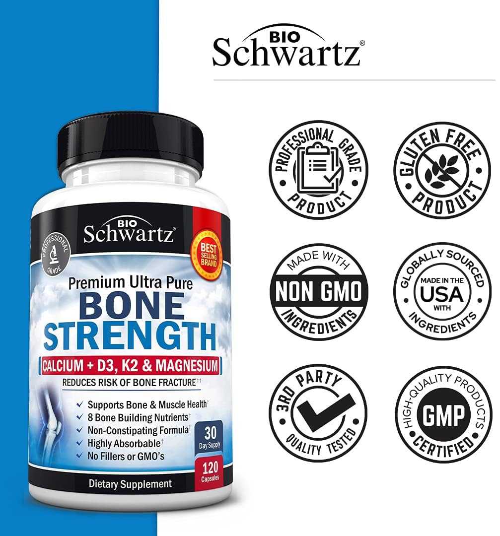 Bone Strength Supplement with Calcium + D3, K2 & Magnesium - Highly Absorbable BioSchwartz uk supplements