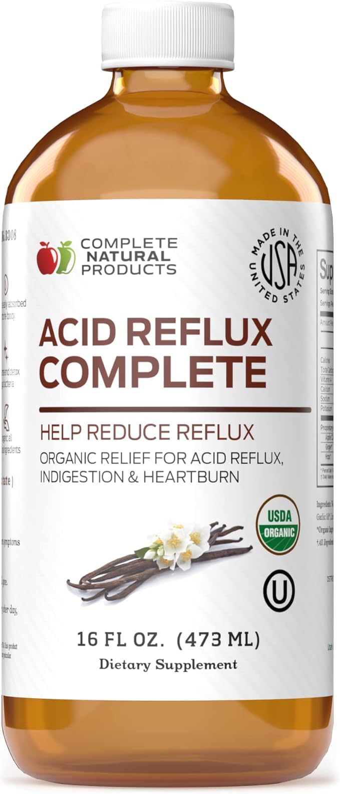 Acid Reflux Relief Liquid 16oz - Organic Heartburn Support Formula, Natural GERD Aid with Aloe Ginger Garlic Vanilla, Fast Absorbing Amish Remedy, Certified Organic Kosher Made in USA Supplement Complete Natural Products uk supplements
