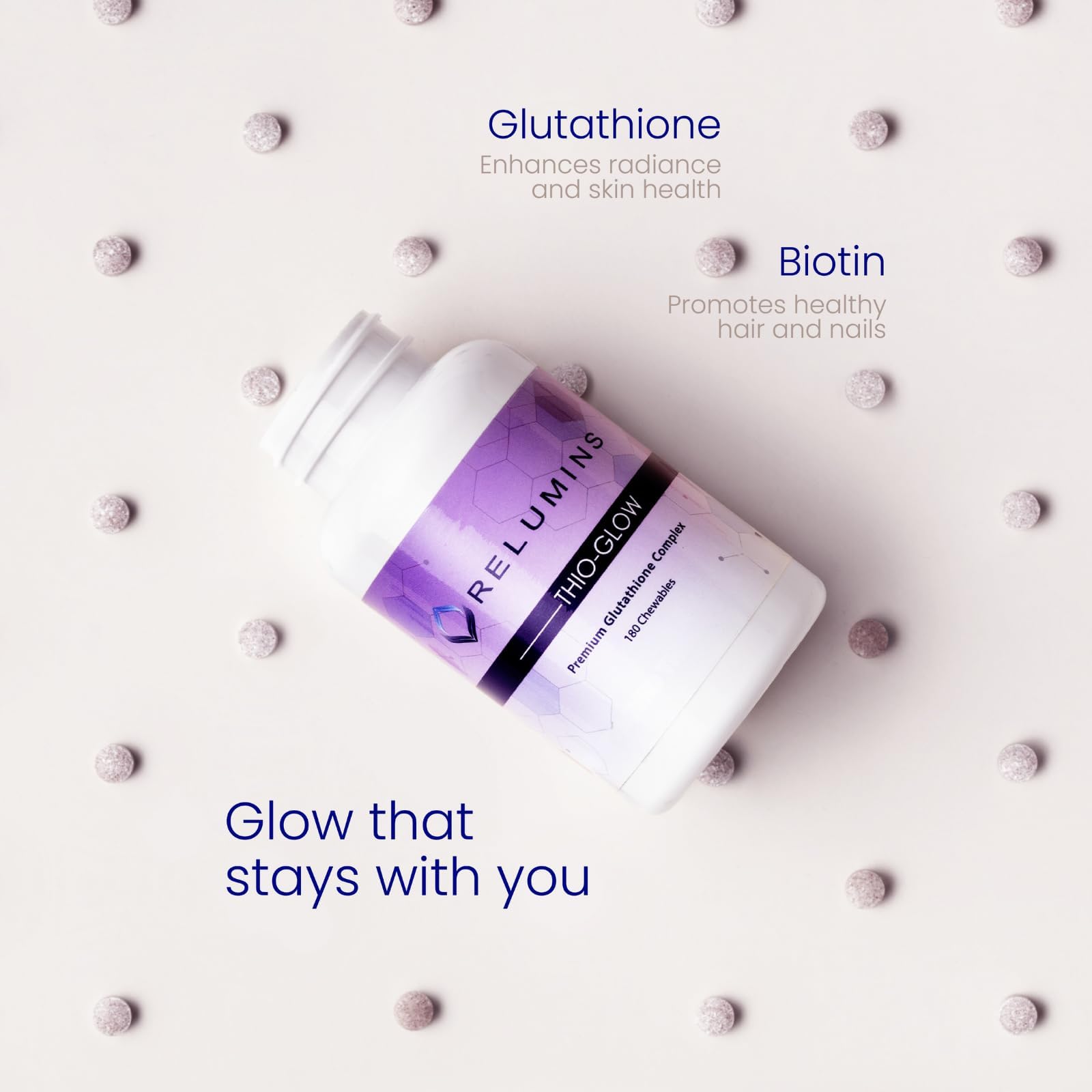 Relumins Thio-Glow Chewable Sublingual Glutathione Complex with Biotin, VIT C & E, Plus Grapeseed Polyphenols – 330mg Gluta Per Serving – 4X Effective, Ultimate Wellness Gift for Moms x 3 Bots Relumins uk supplements
