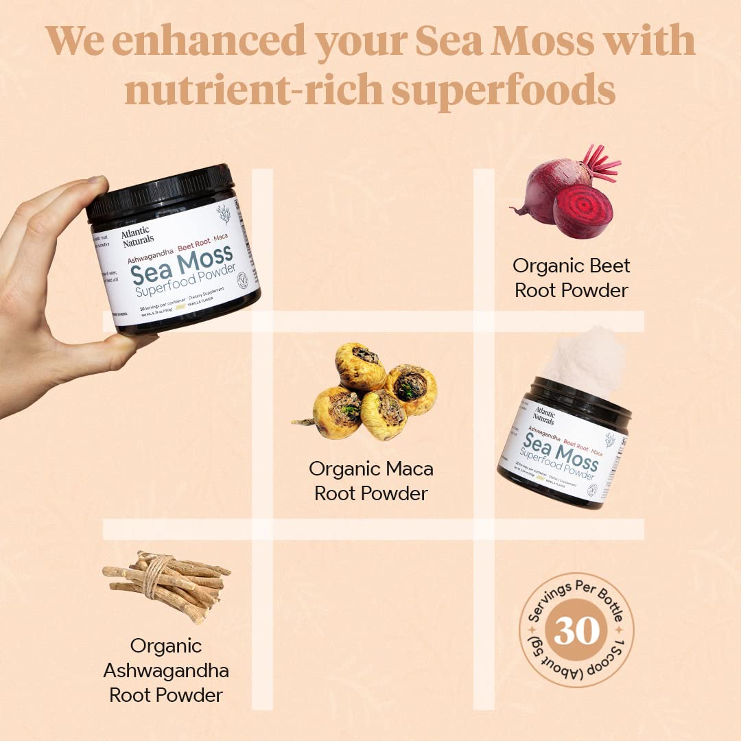 Organic Sea Moss Superfood Powder with Ashwagandha, Beet Root, and Maca Atlantic Naturals uk supplements