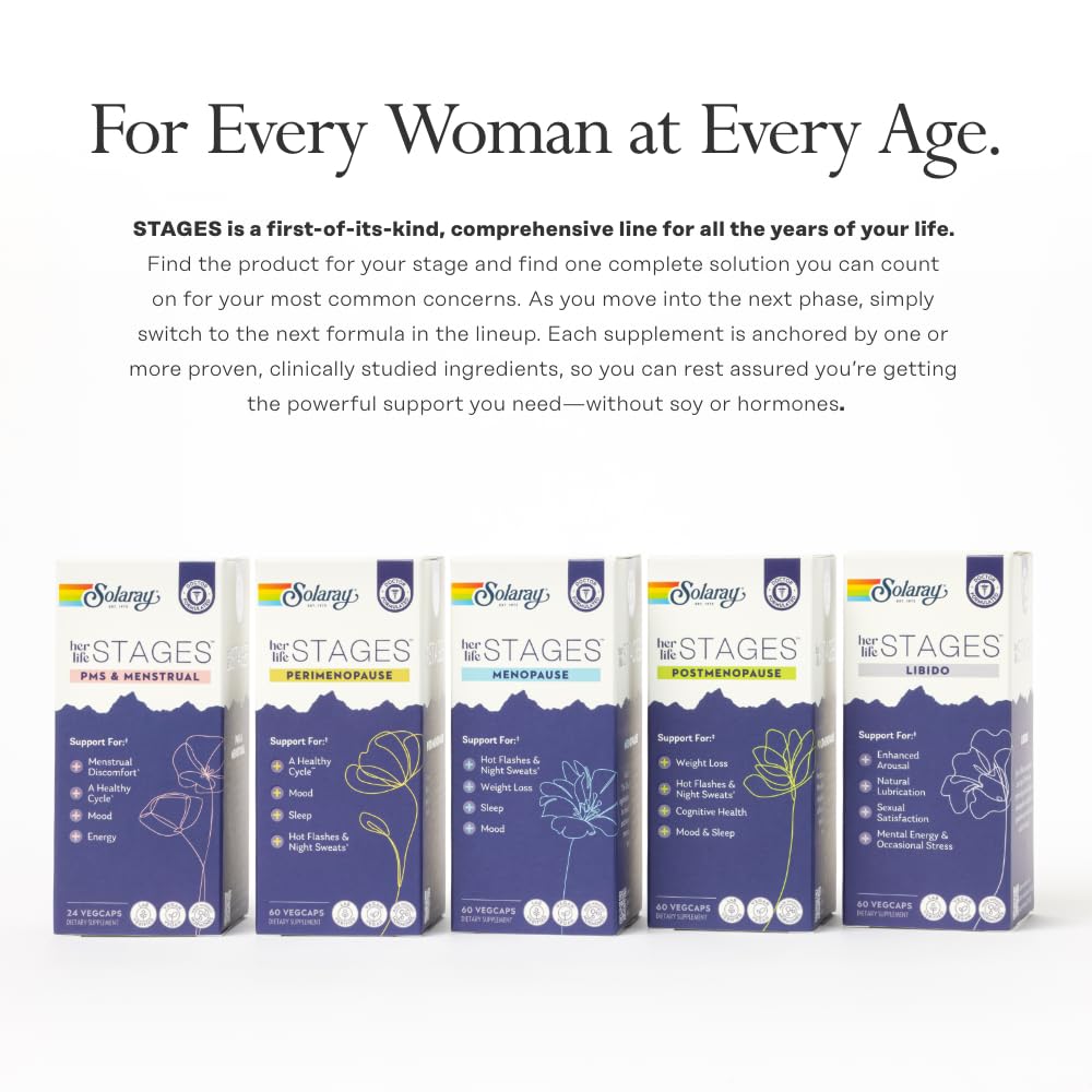 SOLARAY Perimenopause her Life Stages - Perimenopause Supplements Women - Hot Flashes, Menopause Support - Saffron and Chasteberry - Made Without Hormones - 60-Day Guarantee - 30 Servings, 60 VegCaps SOLARAY uk supplements
