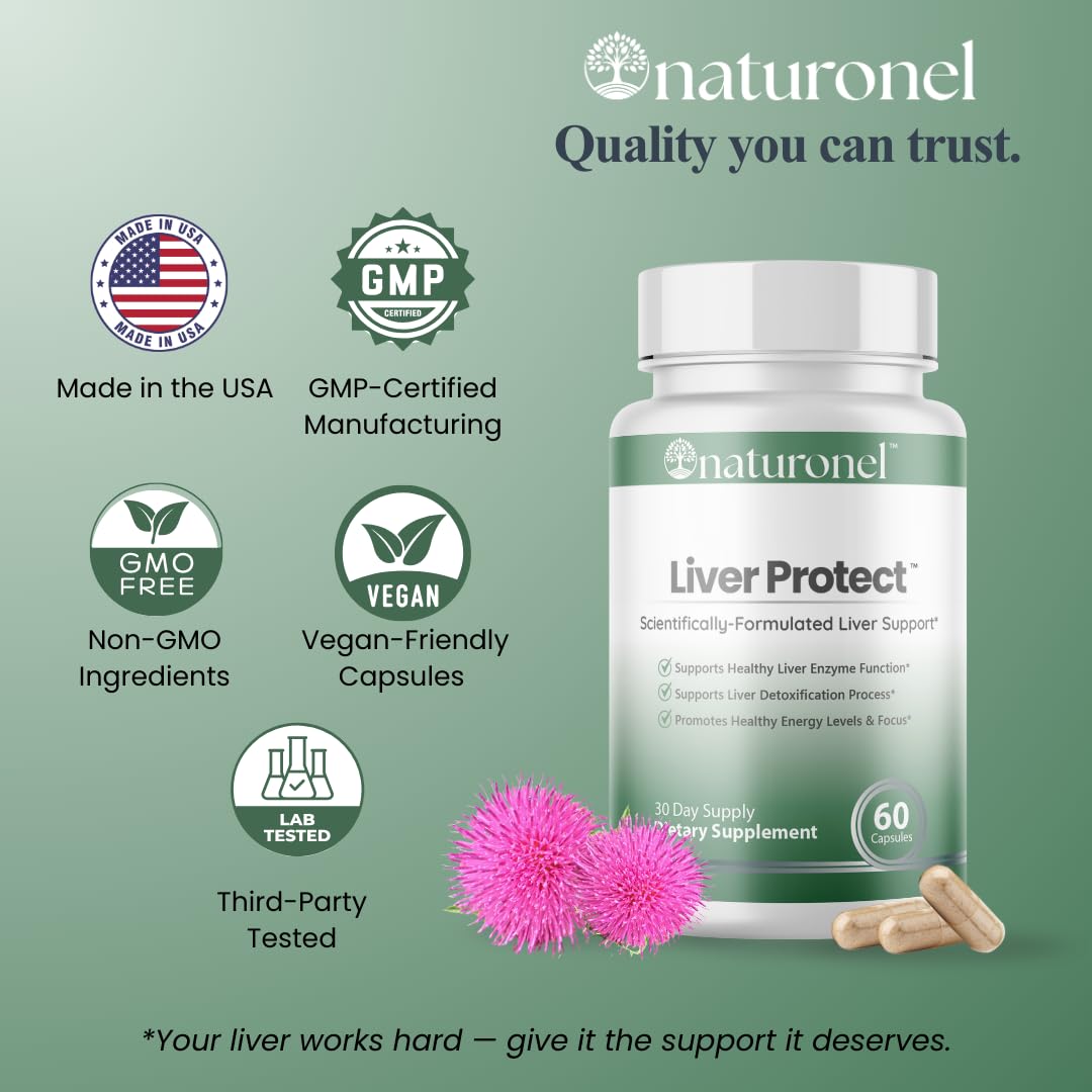 Naturonel Liver Protect – Liver Cleanse Detox & Repair | Liver Detox with Milk Thistle, Beetroot, Artichoke, Dandelion, Chicory, Yarrow, Jujube & Herbal Detox Blend | Made in USA, GMP Certified (1) Naturonel uk supplements
