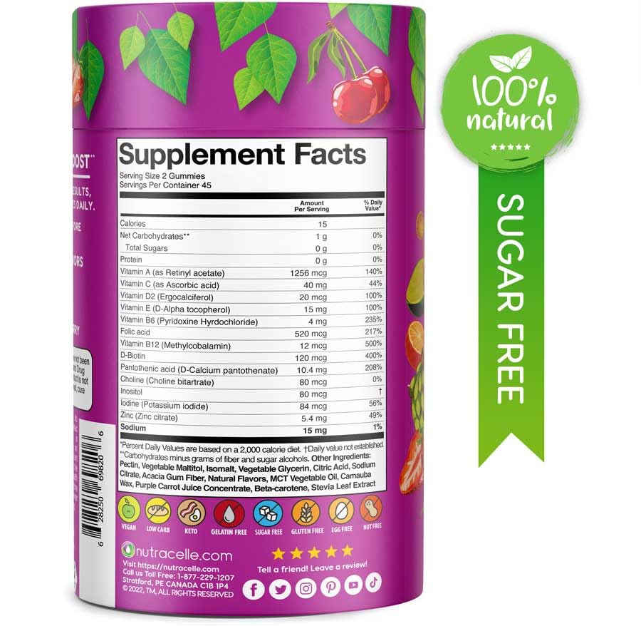 NUTRAMIN Daily Vegan Keto Multivitamin Gummies Vitamin C, D2, and Zinc for Immunity Nutracelle uk supplements