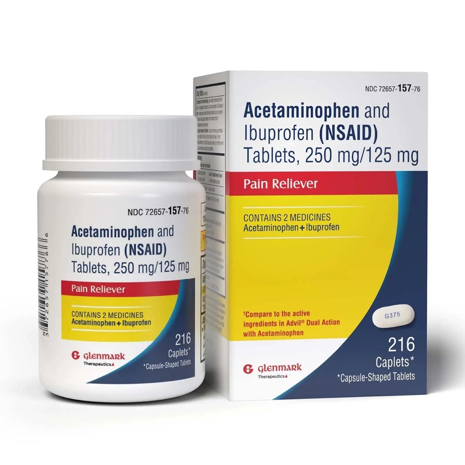 Dual Action Acetaminophen 250mg and Ibuprofen 125mg Caplets, Up to 8h of Pain Relief for Minor Aches and Pain, Headaches, Toothache, Backache, Menstrual Cramps, Minor Arthritis Pain, 216 Count Glenmark Therapeutics uk supplements