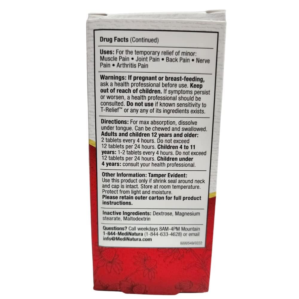 MediNatura T-Relief Extra Strength Pain Relief Arnica +12 Natural Relieving Actives for Back Pain Joint Soreness Muscle Aches & Stiffness, Whole Body Fast-Acting Relief for Women & Men - 100 Tablets MediNatura uk supplements