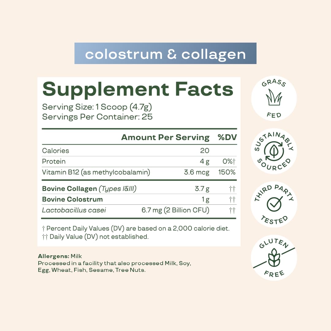 Bloom Nutrition Bovine Colostrum Powder with Vitamin B-12 for Gut Health, Immune Support, Hair Growth & Beauty Supplement | Unflavored, 25 Servings Bloom Nutrition uk supplements